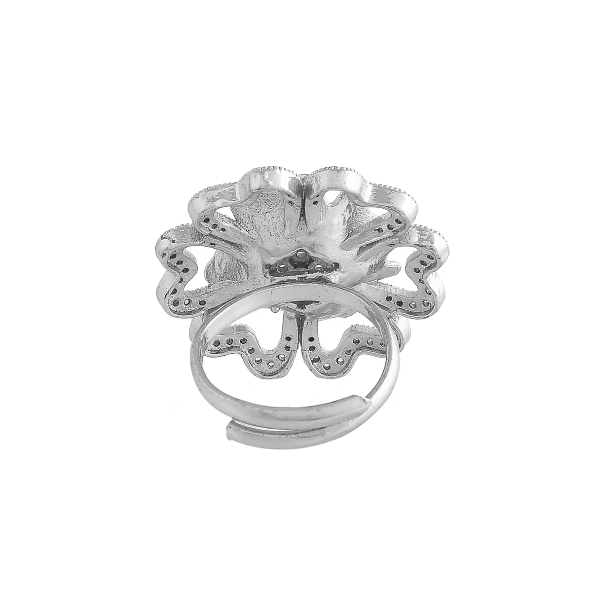 Sparkling Elegance Contemporary Floral Motif Ring - Image 5