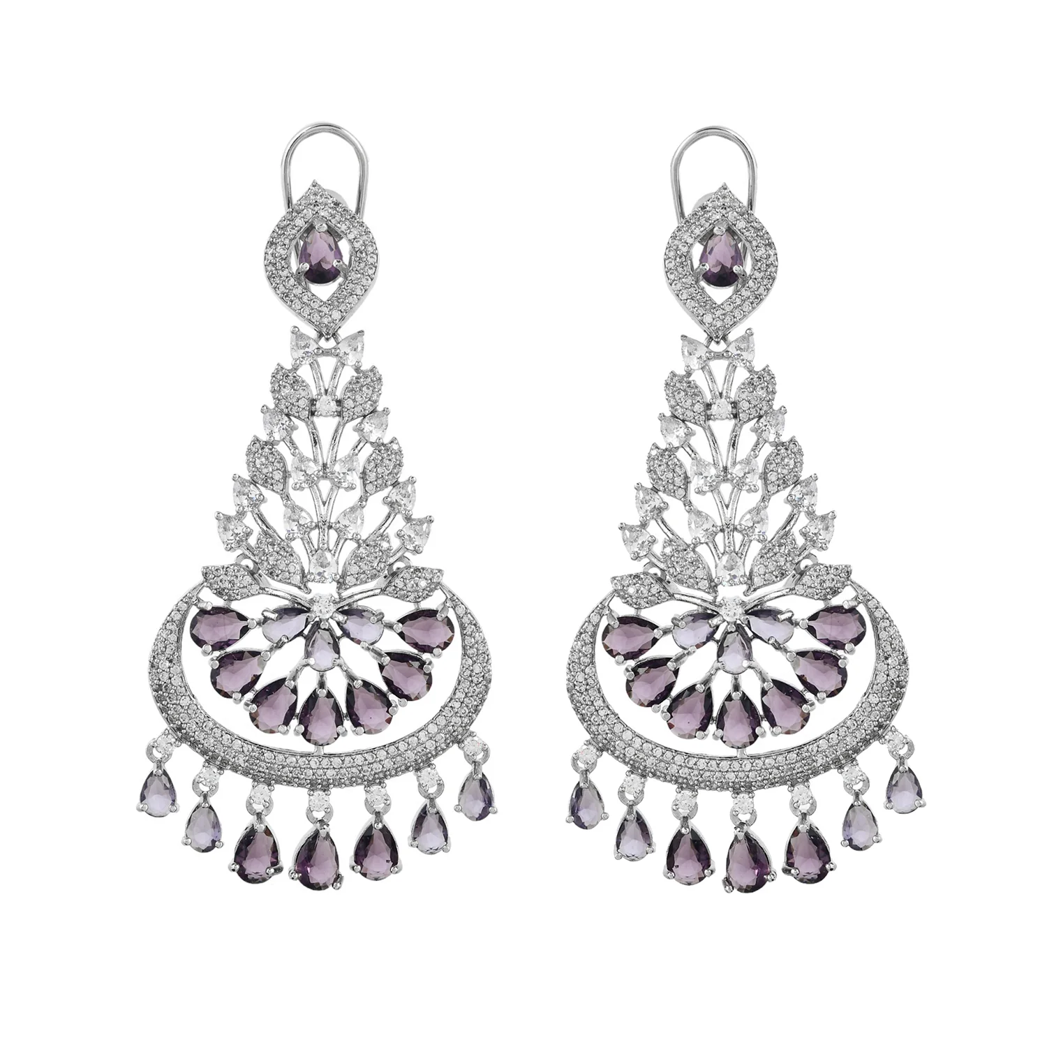 Sparkling Elegance Crescent Purple American Diamond Statement Dangler Earrings - Image 4