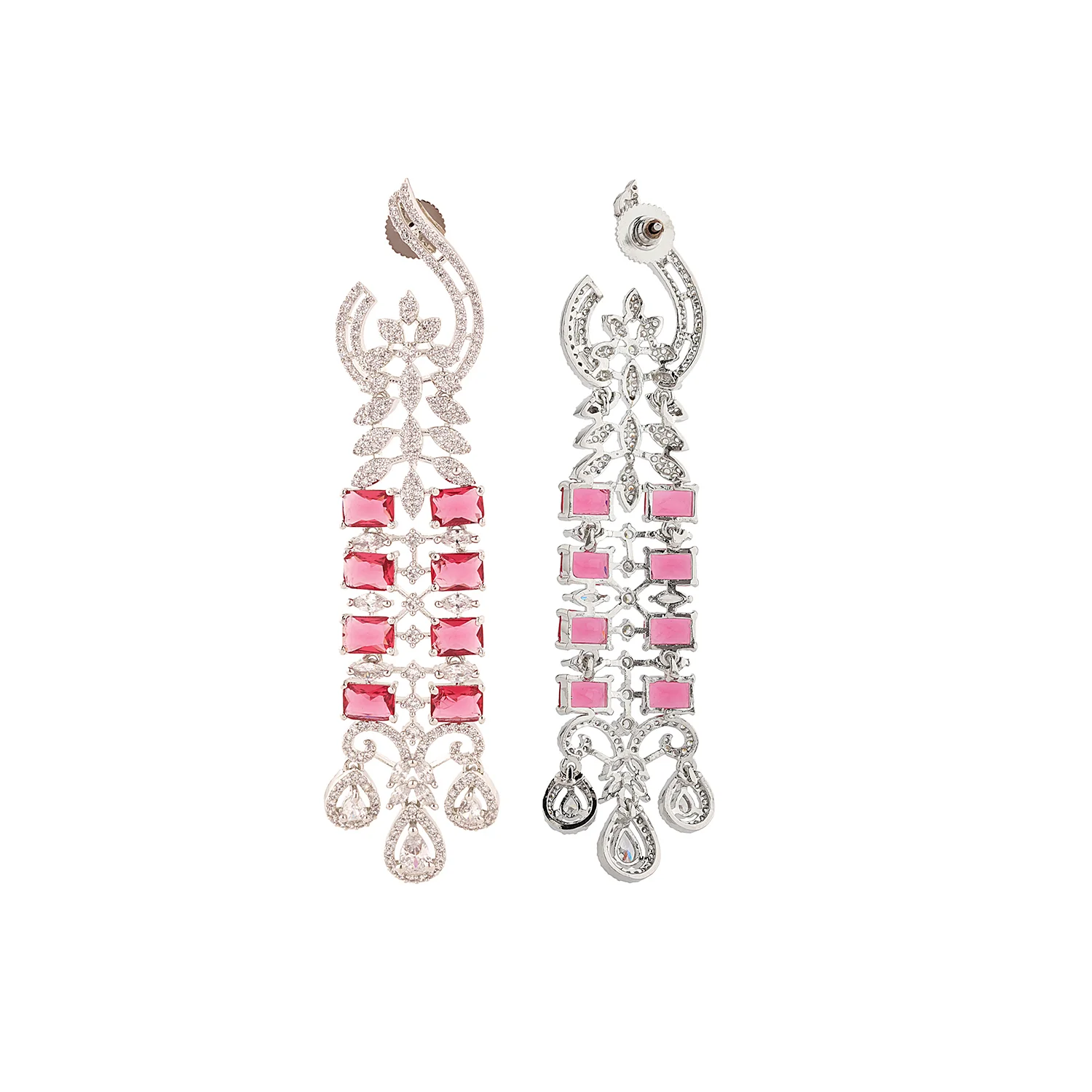 Sparkling Elegance Crimson Ruby American Diamond Dangler Earrings - Image 3