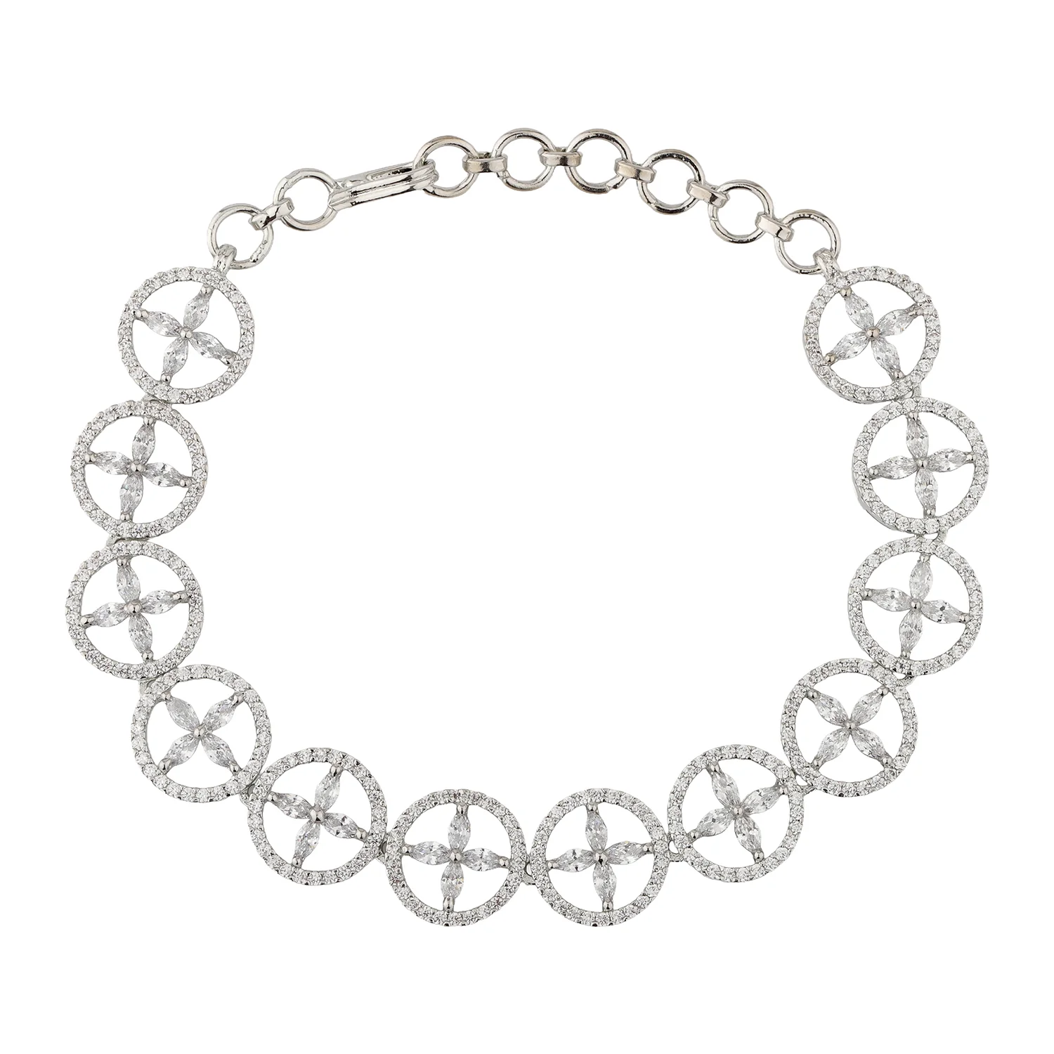 Sparkling Elegance Crystal Bloom American Diamond Tennis Bracelet - Image 5