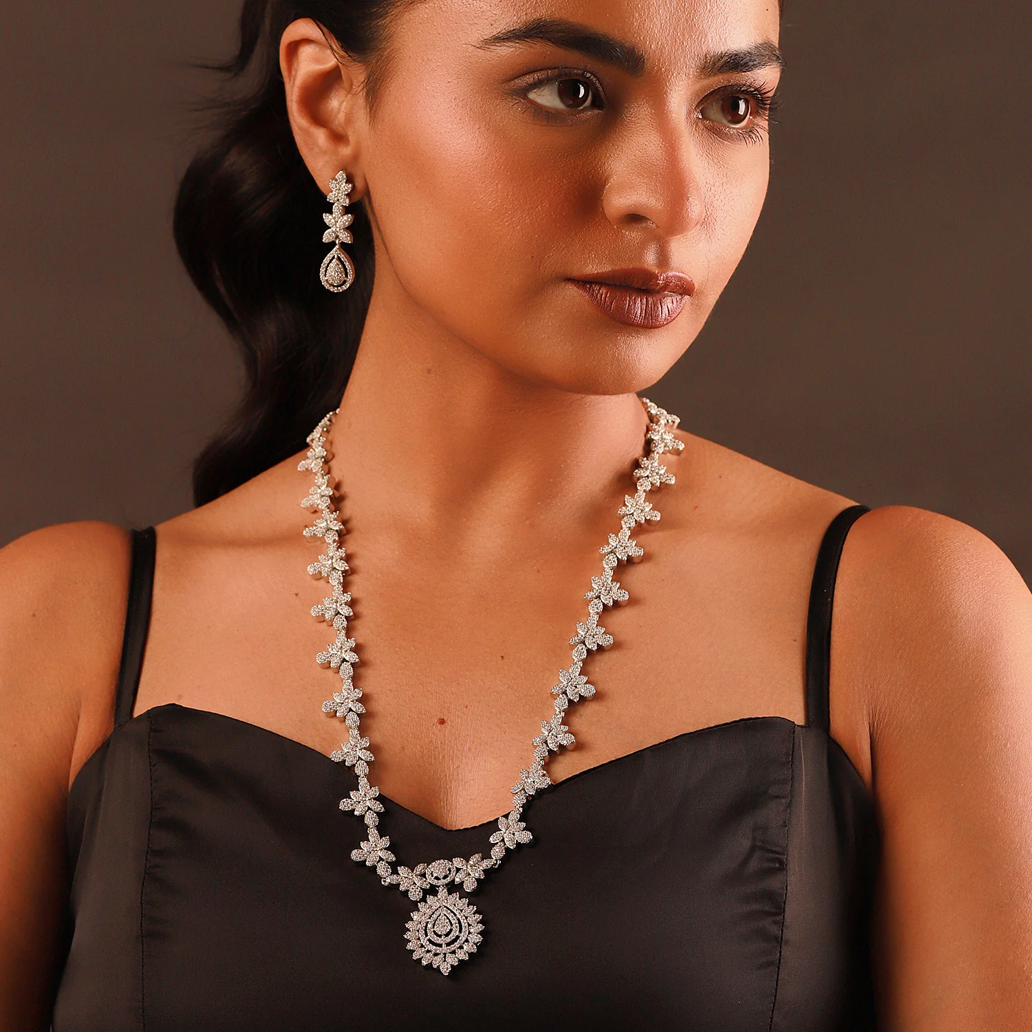 Sparkling Elegance Crystal Bloom Cz Necklace Set - Image 2