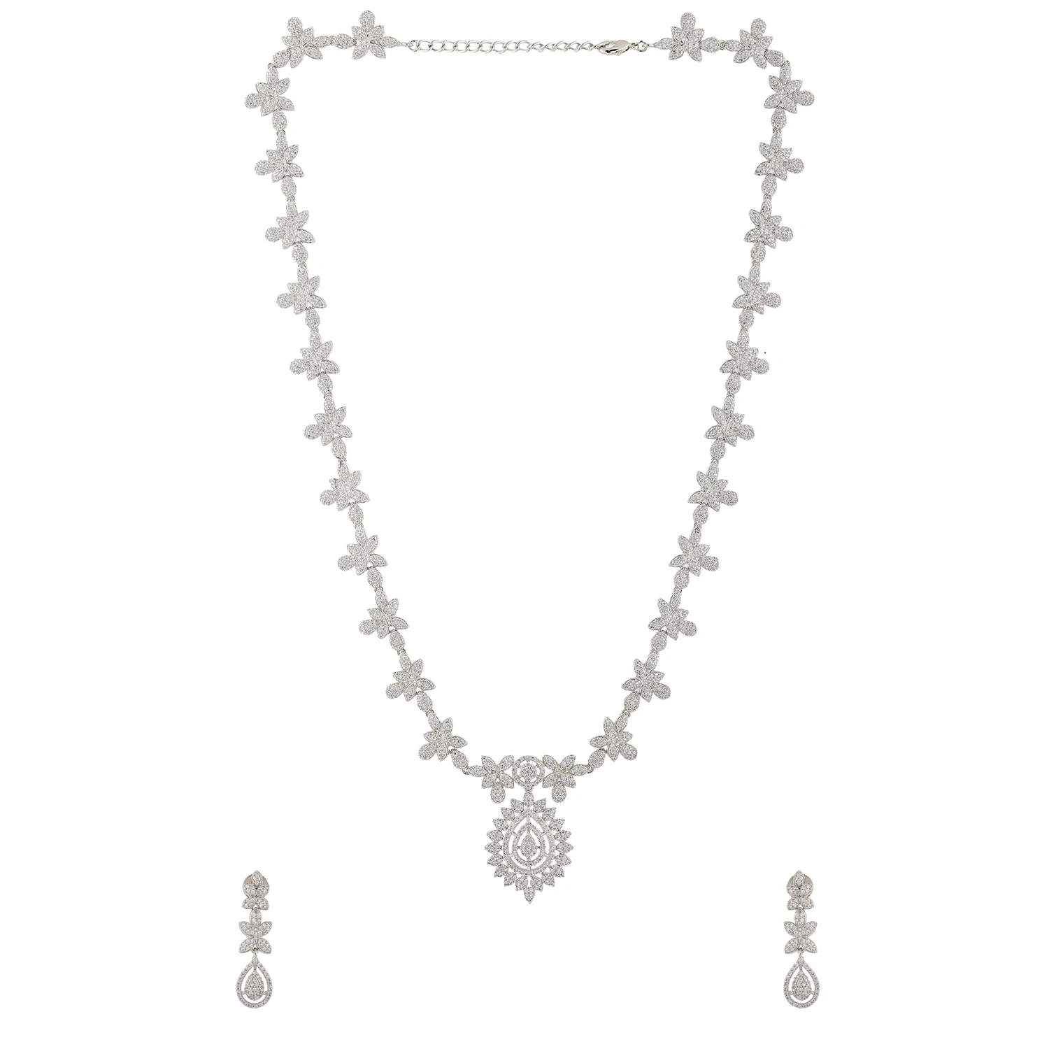 Sparkling Elegance Crystal Bloom Cz Necklace Set - Image 6