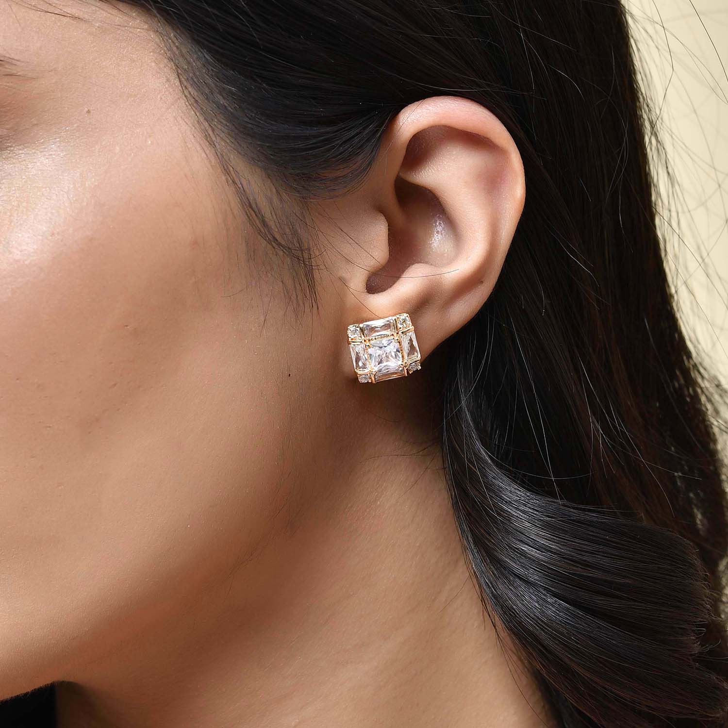 Sparkling Elegance Crystal Charm Stud Earrings - Image 2