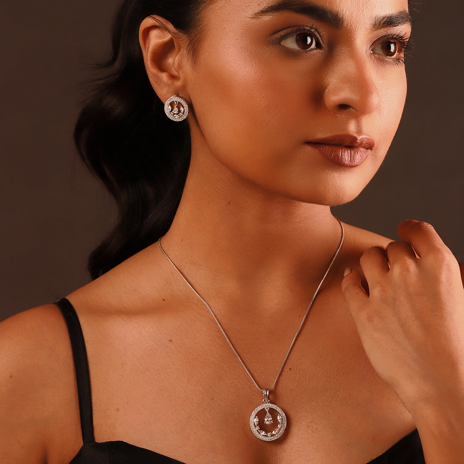 Sparkling Elegance Crystal Halo Pendant Set - Image 2