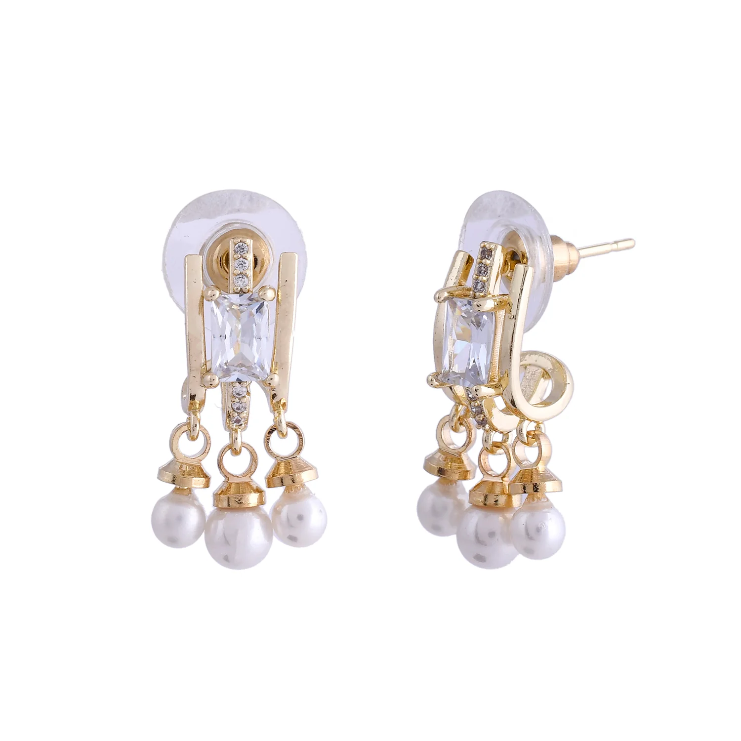 Sparkling Elegance Crystal Pearl Drop Stud Earrings - Image 3
