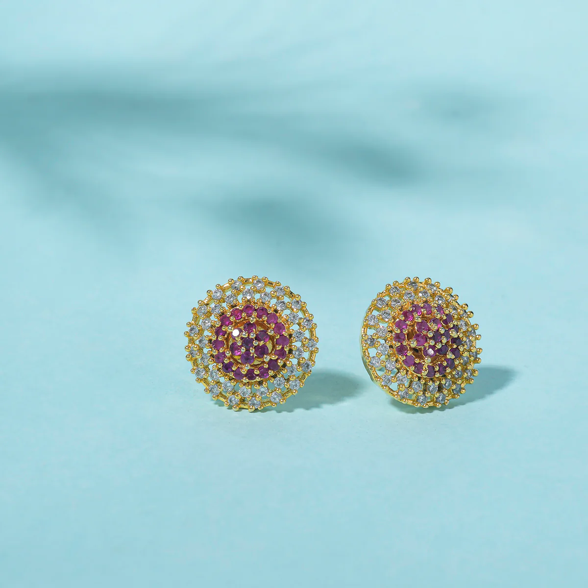 Sparkling Elegance Cutwork Design Zircons Adorned Brass Gold Plated Earrings