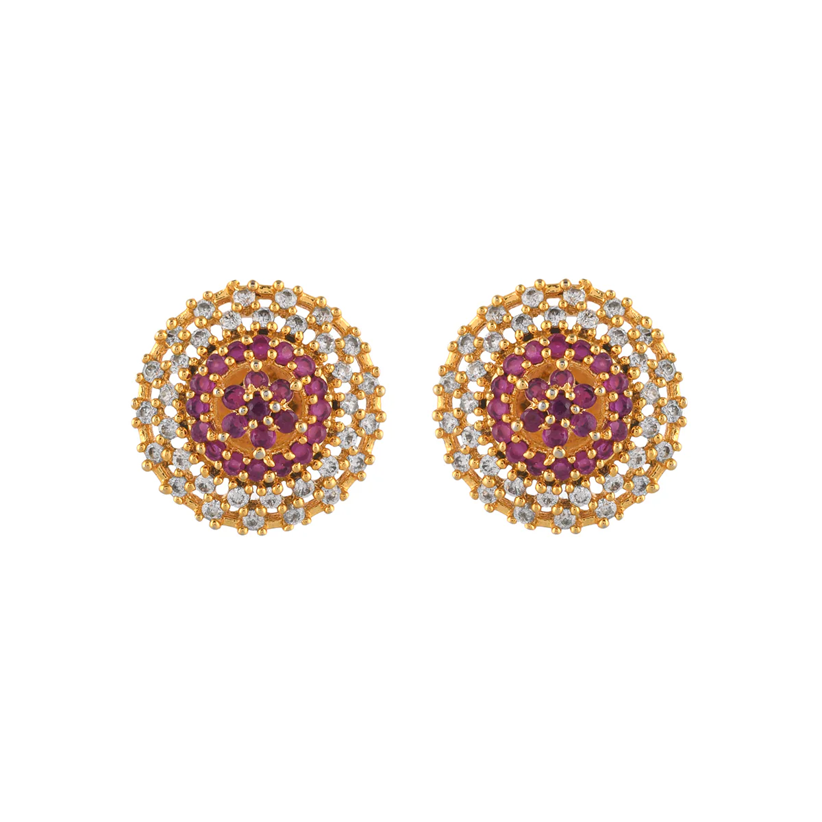 Sparkling Elegance Cutwork Design Zircons Adorned Brass Gold Plated Earrings - Image 3