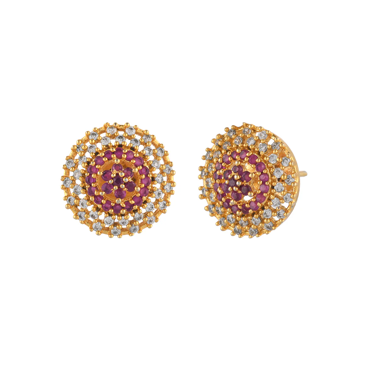 Sparkling Elegance Cutwork Design Zircons Adorned Brass Gold Plated Earrings - Image 4