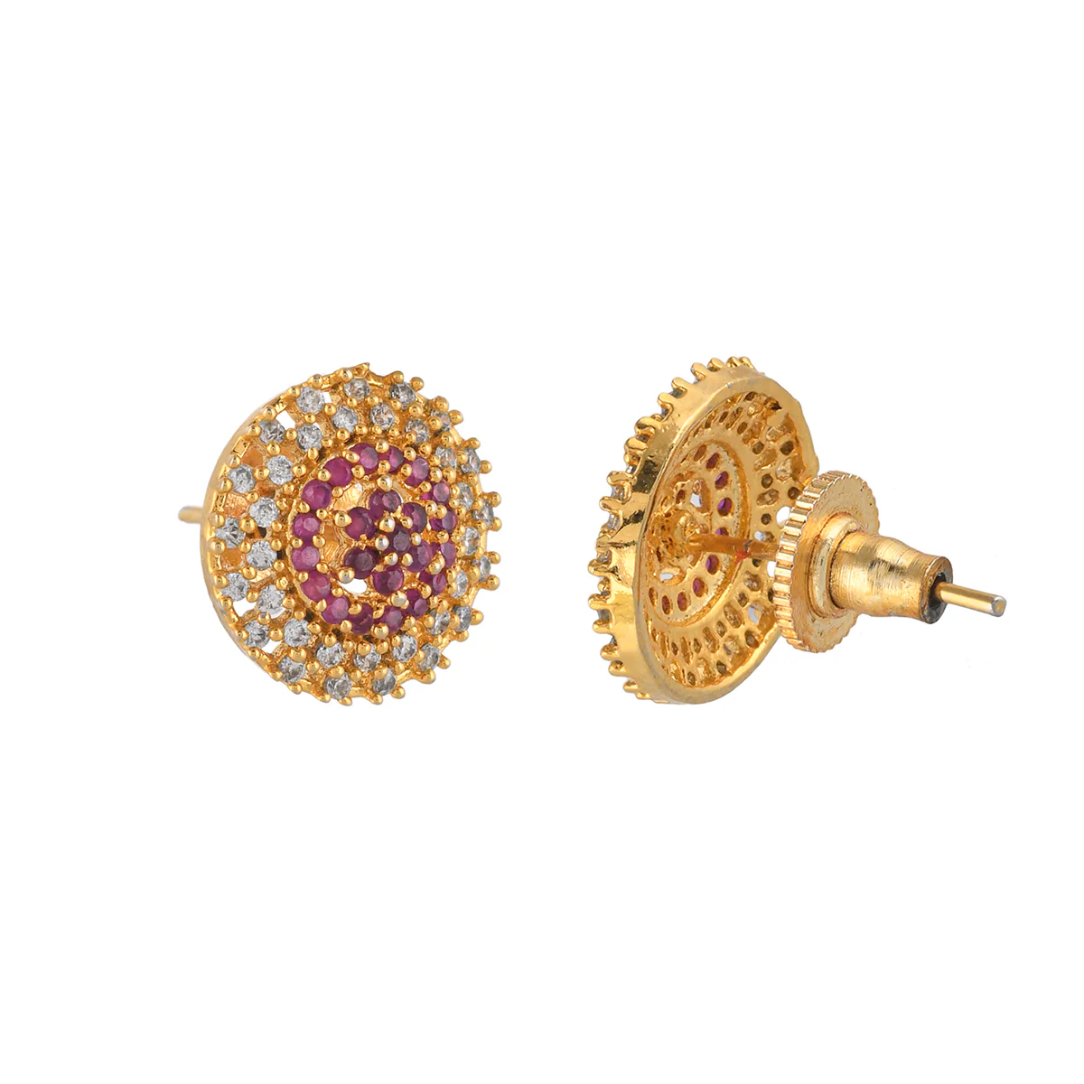 Sparkling Elegance Cutwork Design Zircons Adorned Brass Gold Plated Earrings - Image 5