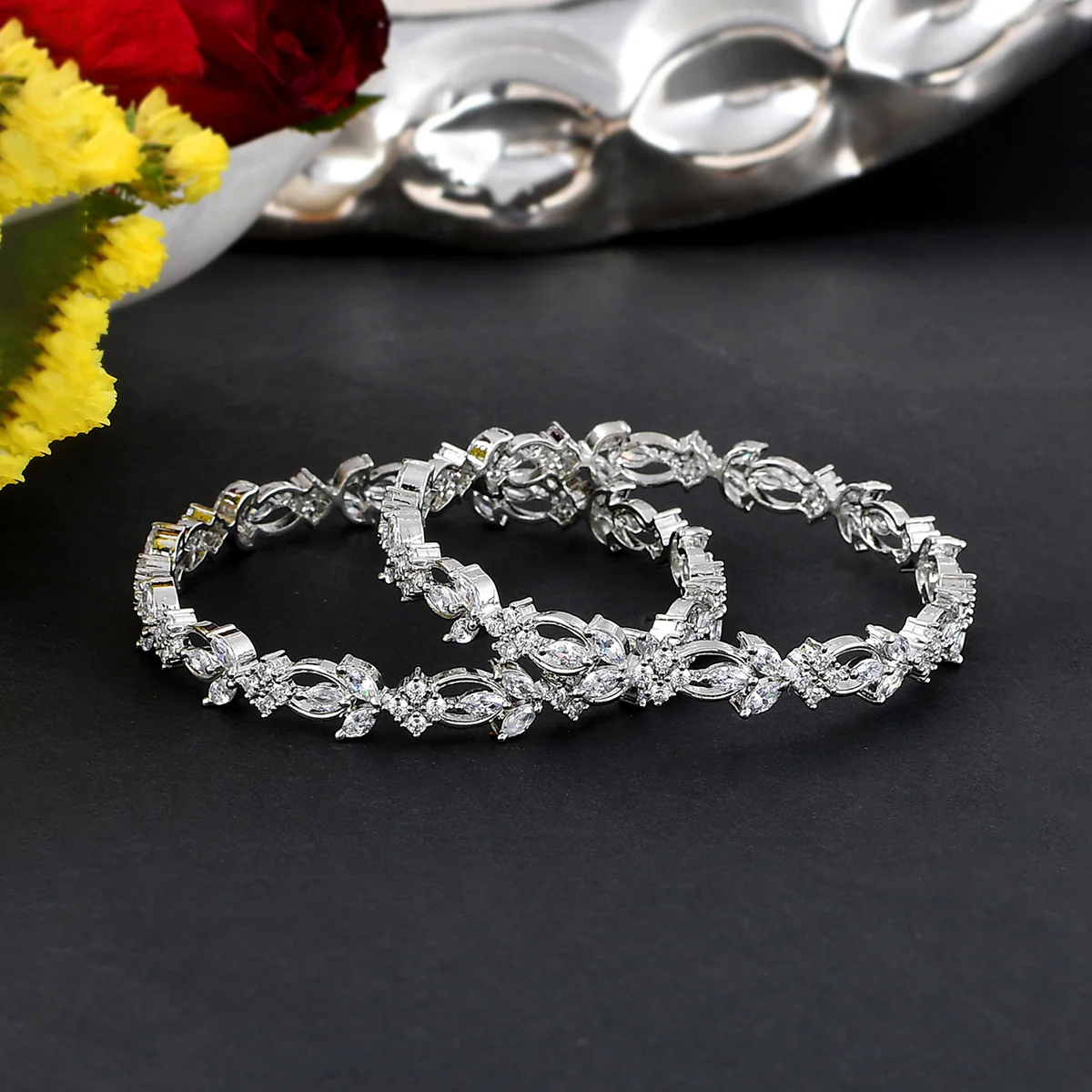 Sparkling Elegance Cz Adorned Cutwork Bangles
