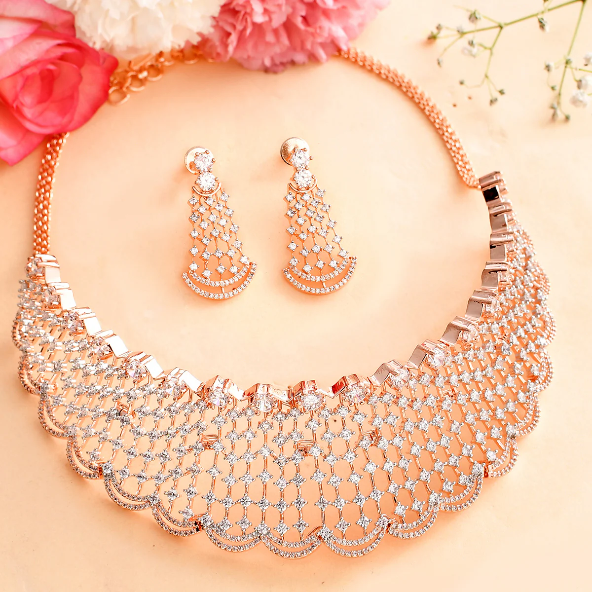 Sparkling Elegance CZ Filigree Waterfall Jewellery Set