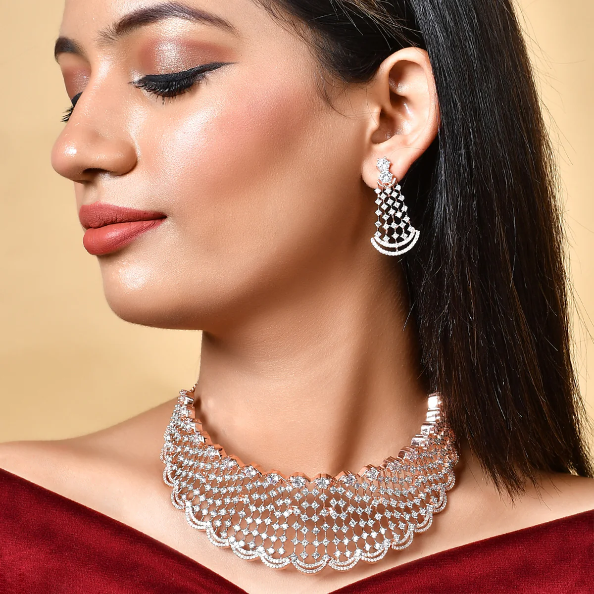 Sparkling Elegance CZ Filigree Waterfall Jewellery Set - Image 2