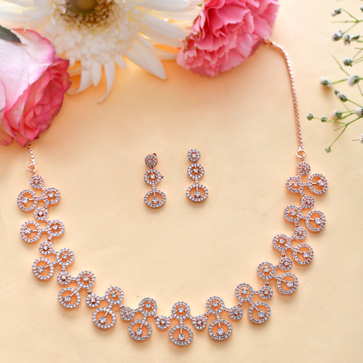 Sparkling Elegance CZ rose Gold Plated Dainty Jewellery Set