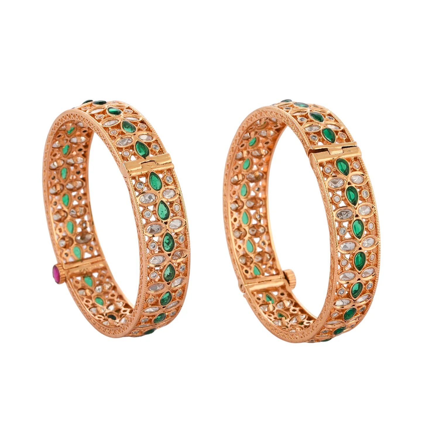 Sparkling Elegance Dazzling Green Kundan American Diamond Bangles - Image 6