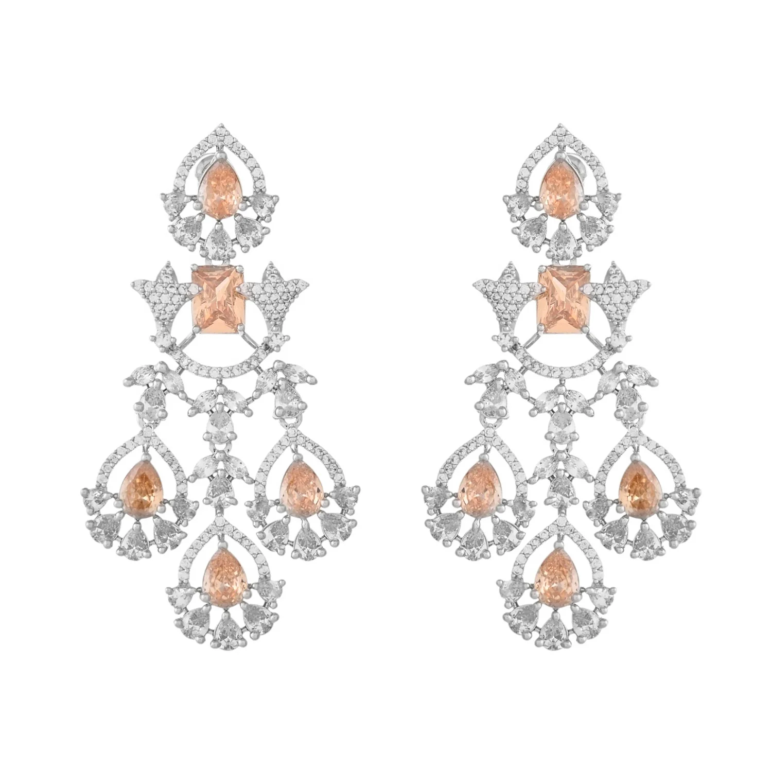 Sparkling Elegance Dazzling Peach American Diamond Necklace Set - Image 6