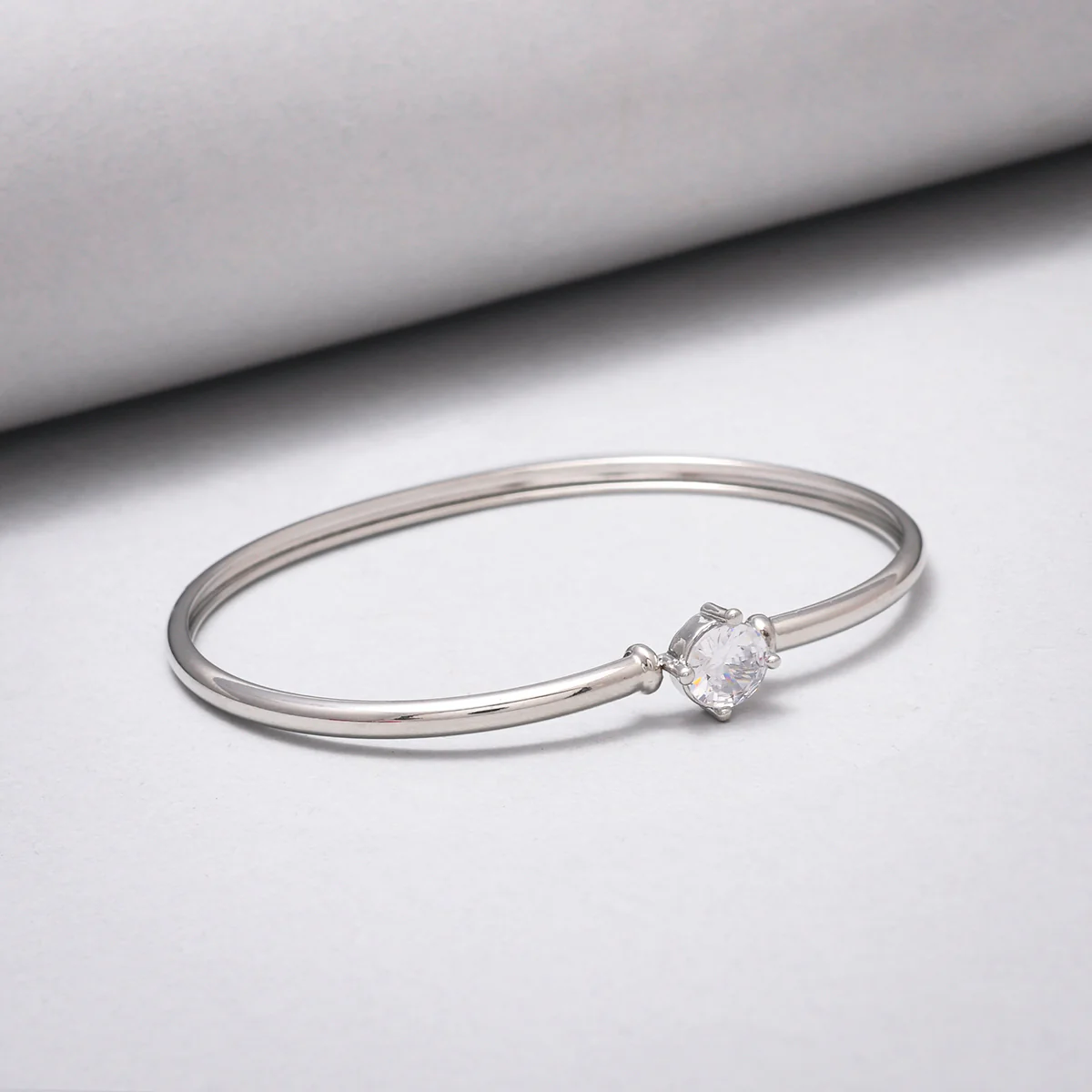 Sparkling Elegance Delicate Round Cut Zircon Embellished Brass Rhodium Plated Bracelet