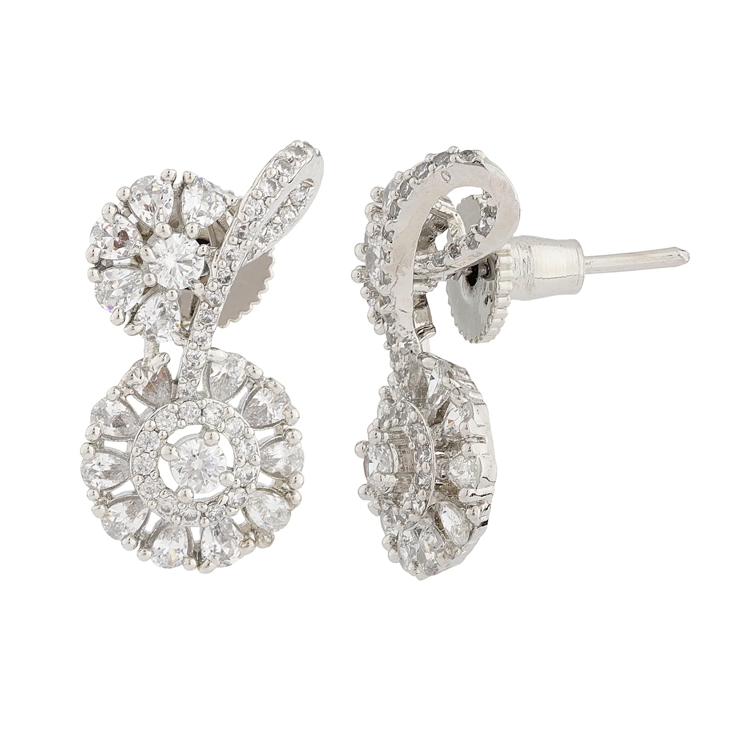 Sparkling Elegance Divyana Twin American Diamond Stud Earrings - Image 2