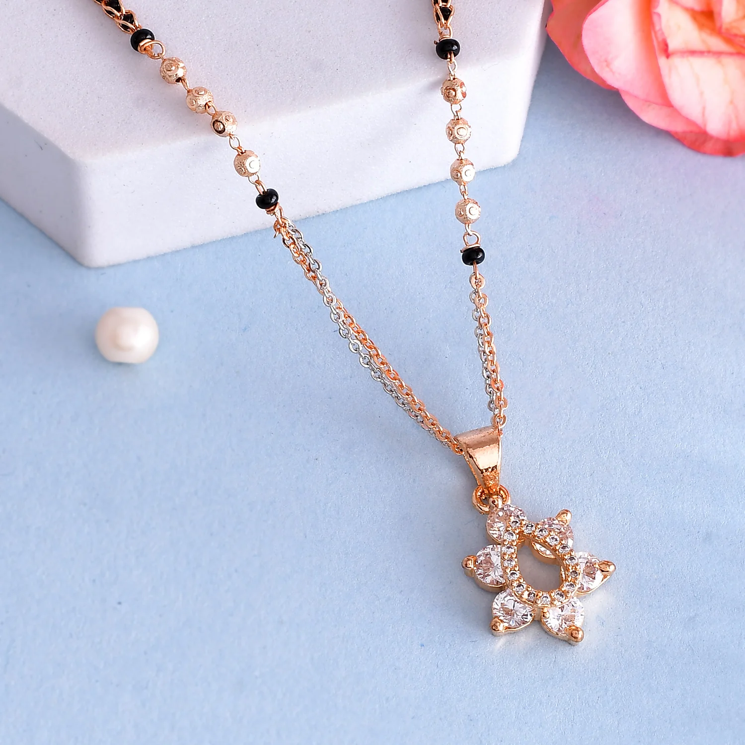 Sparkling Elegance Dual Tone Beaded Cz Mangalsutra