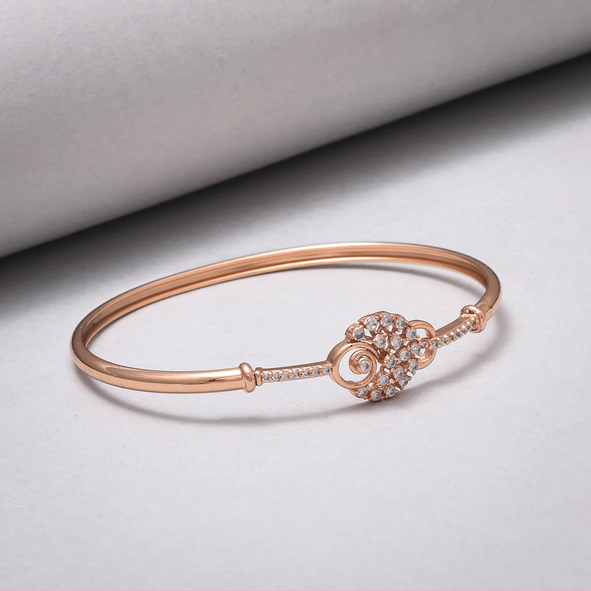 Sparkling Elegance Edgy Rose Gold Plated Zircons Adorned Brass Bracelet