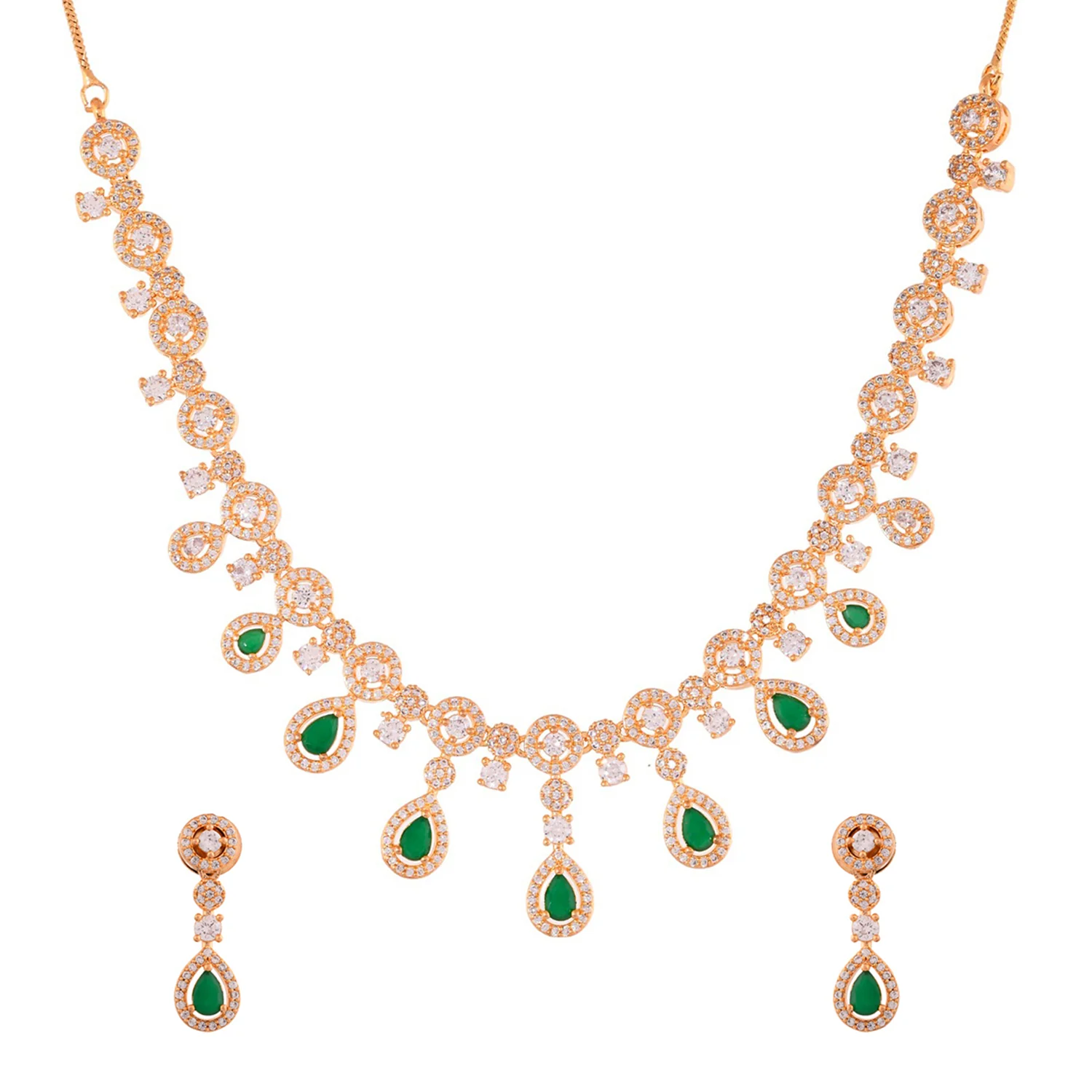 Sparkling Elegance Elegant American Diamond Green Necklace Set - Image 3