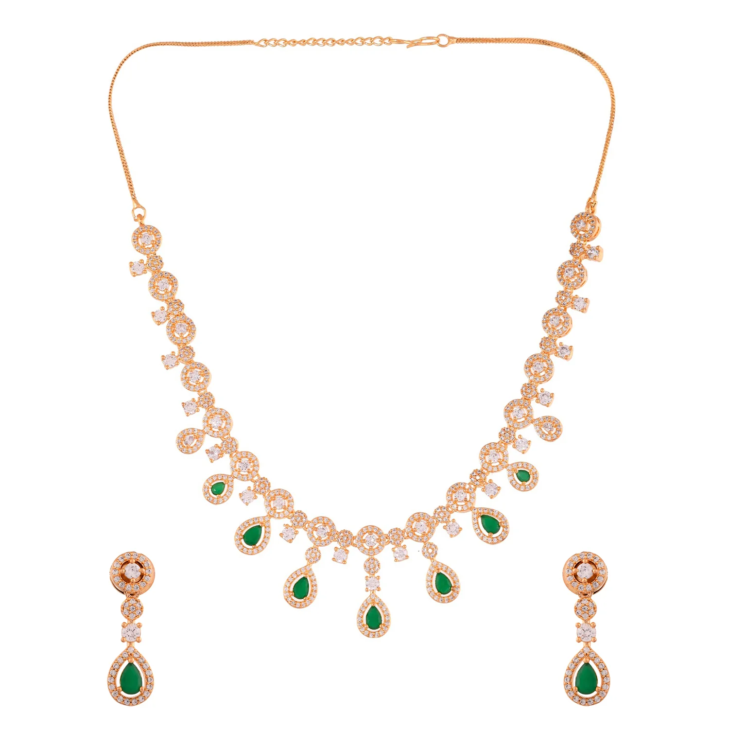 Sparkling Elegance Elegant American Diamond Green Necklace Set - Image 4