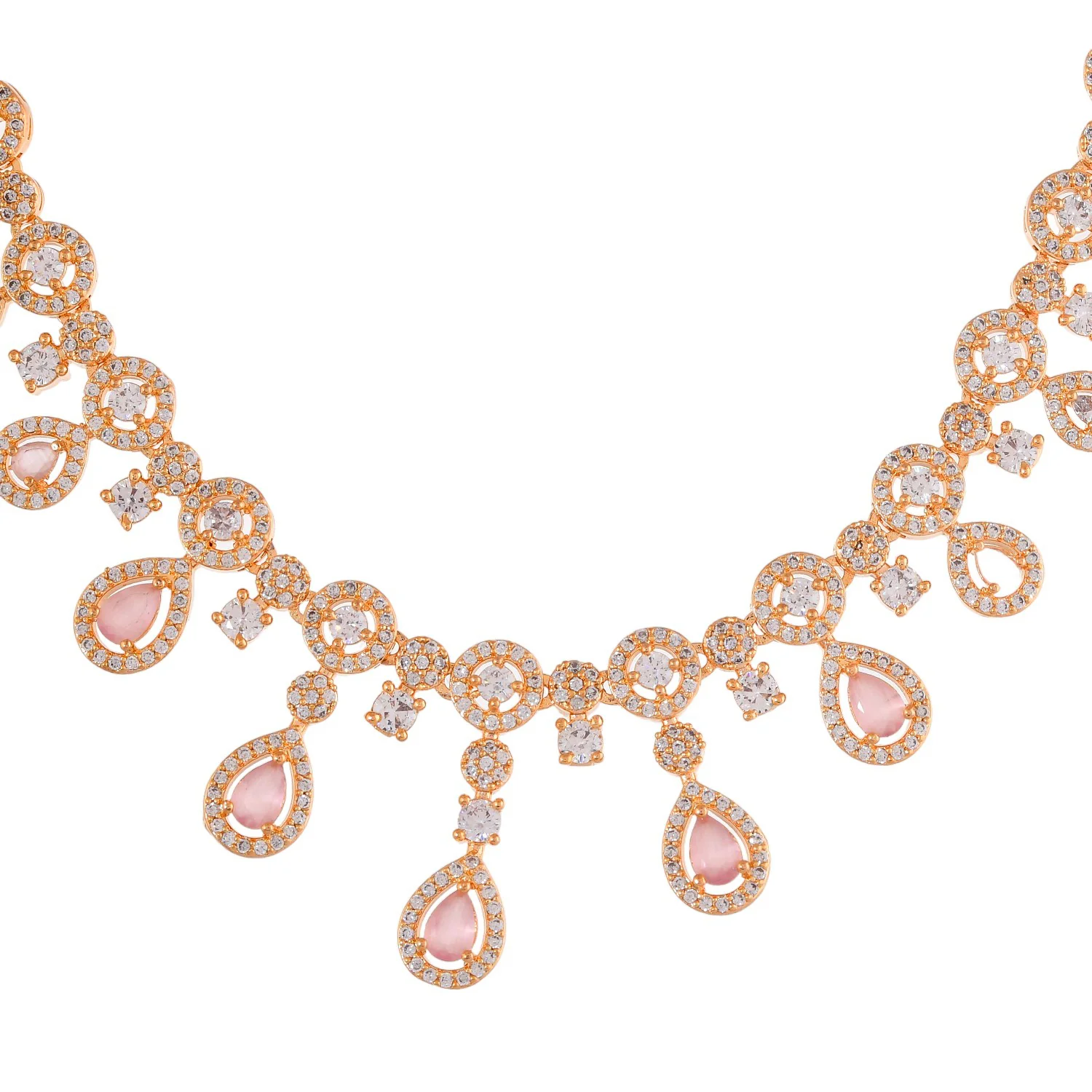 Sparkling Elegance Elegant American Diamond Pink Necklace Set - Image 5
