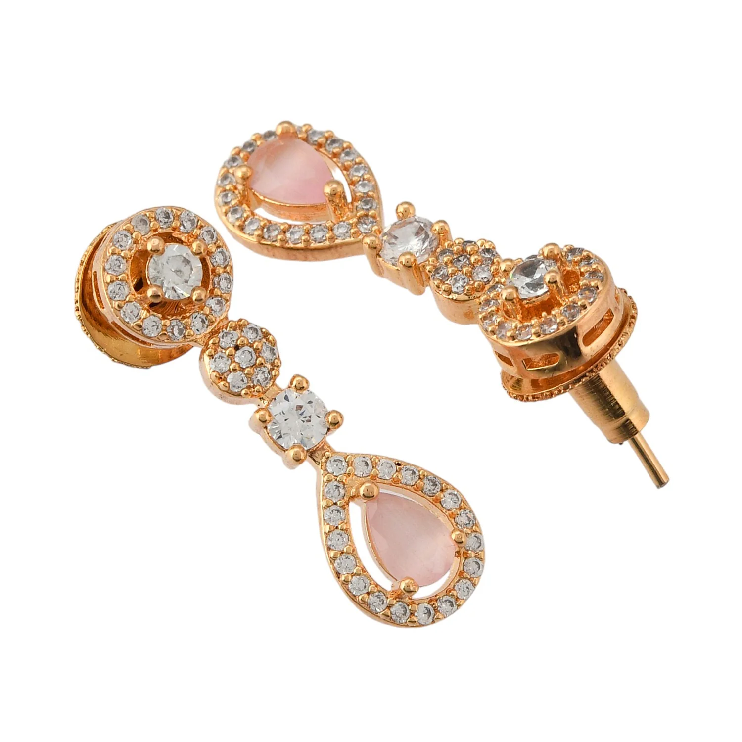 Sparkling Elegance Elegant American Diamond Pink Necklace Set - Image 7
