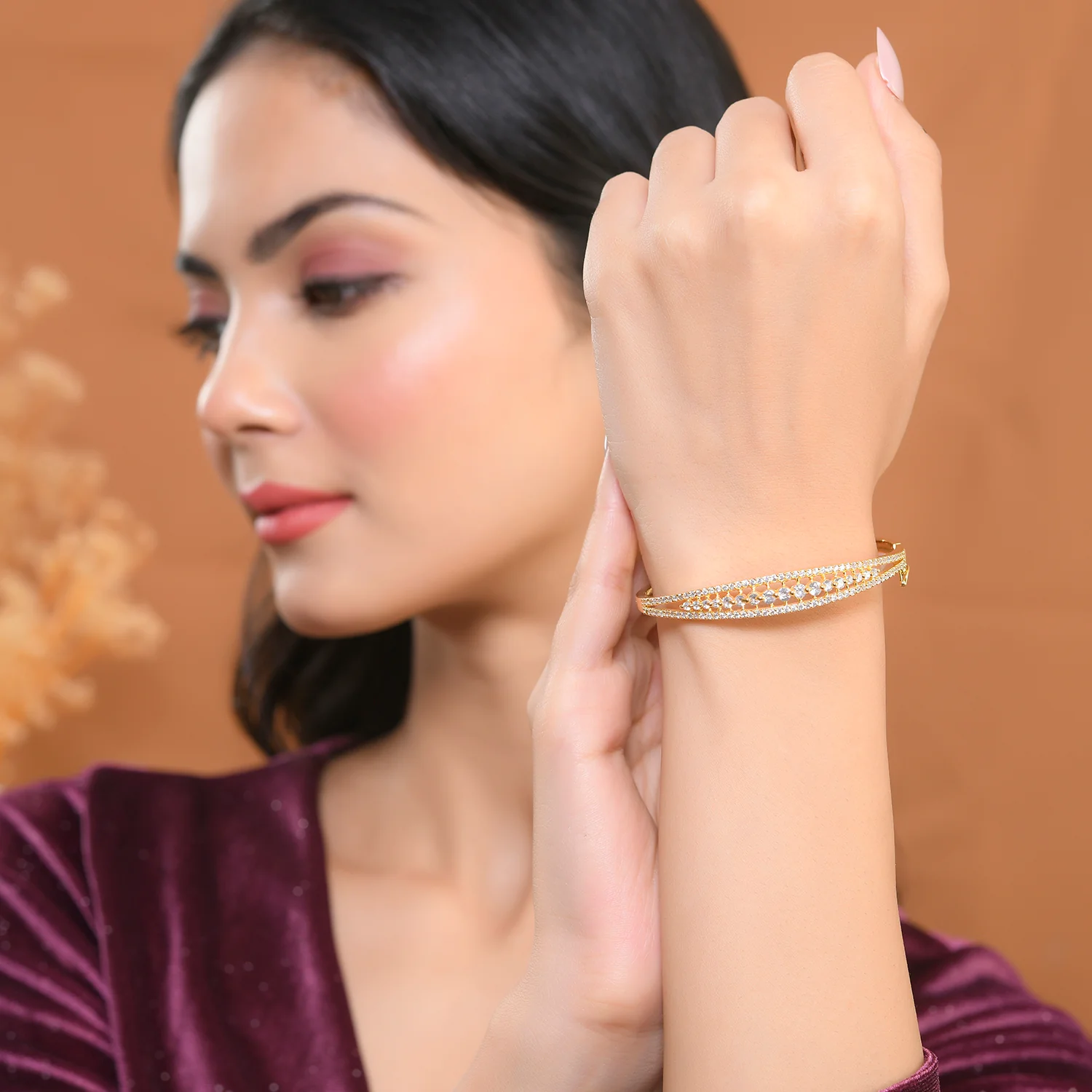 Sparkling Elegance Elegant Gold American Diamond Bracelet - Image 3