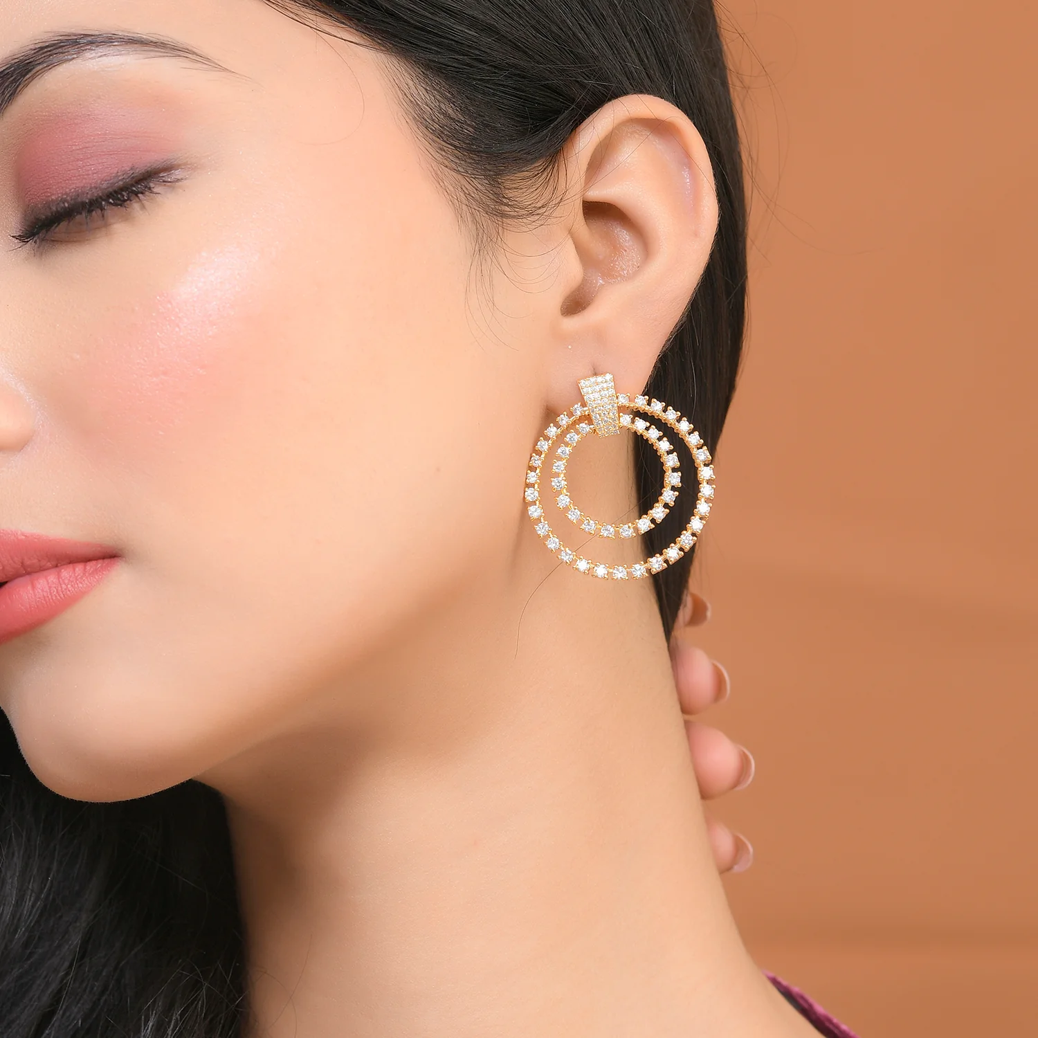 Sparkling Elegance Elegant Spirals American Diamond Drop Earrings - Image 2
