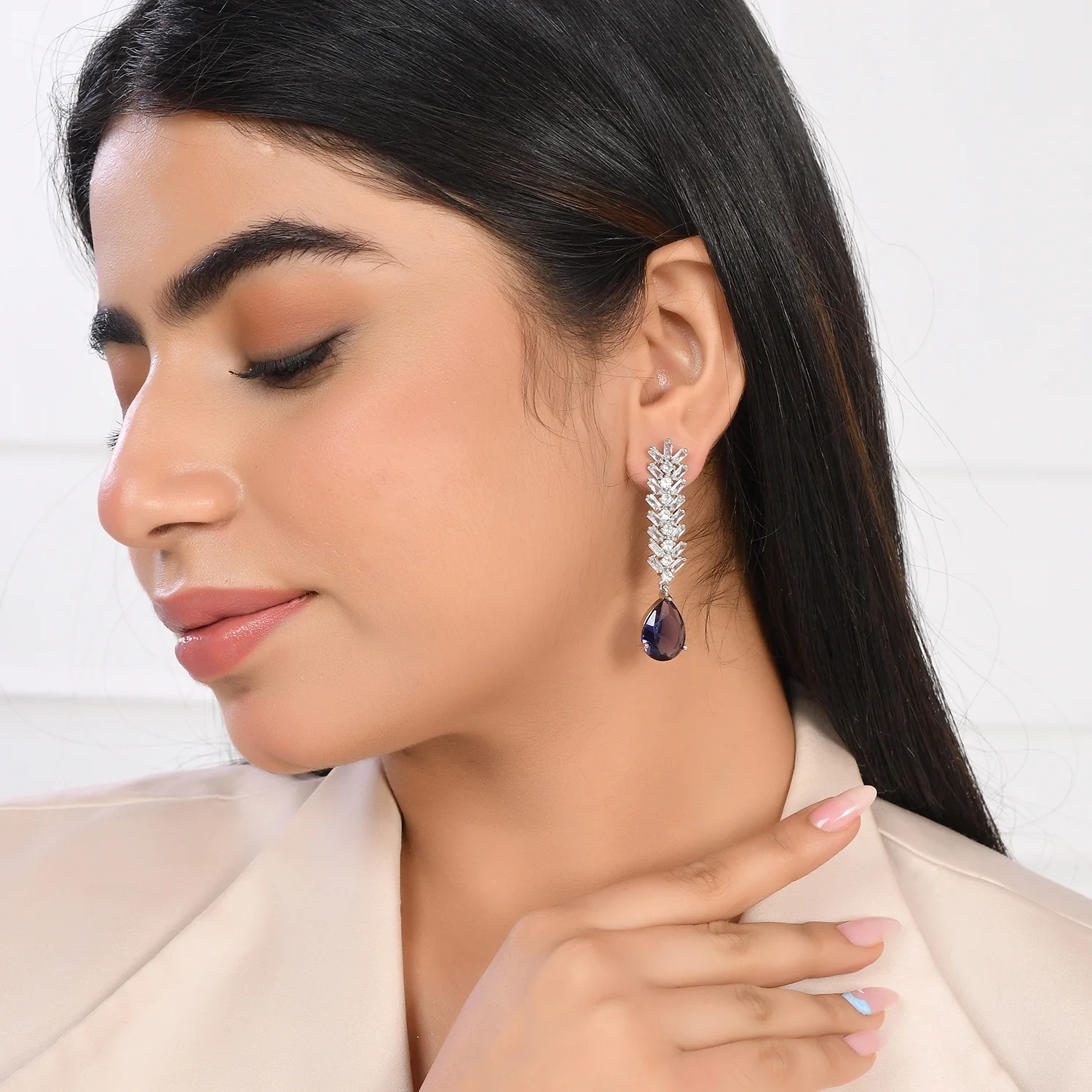 Sparkling Elegance Elegant Teardrop Blue Earrings - Image 2