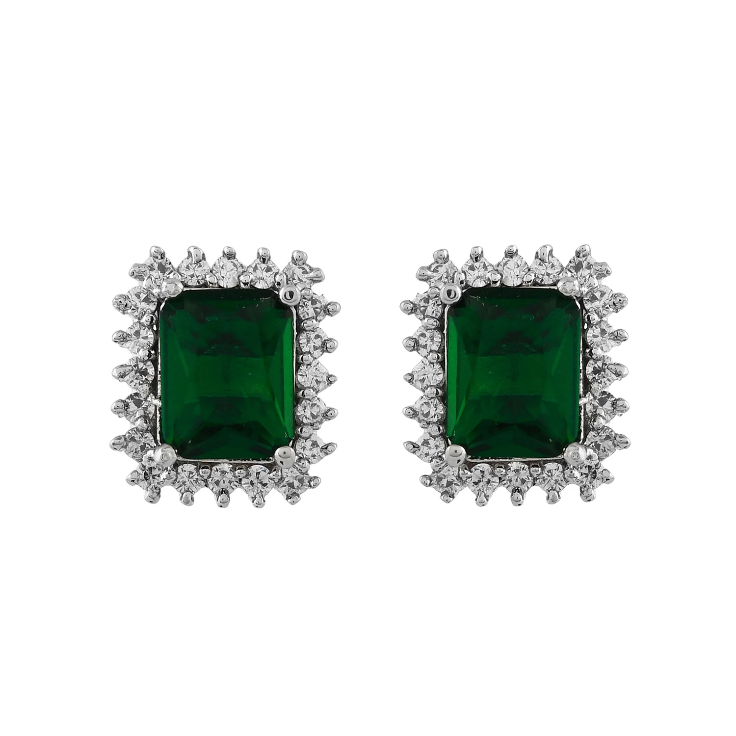 Sparkling Elegance Emerald American Diamond Studs Earrings - Image 4