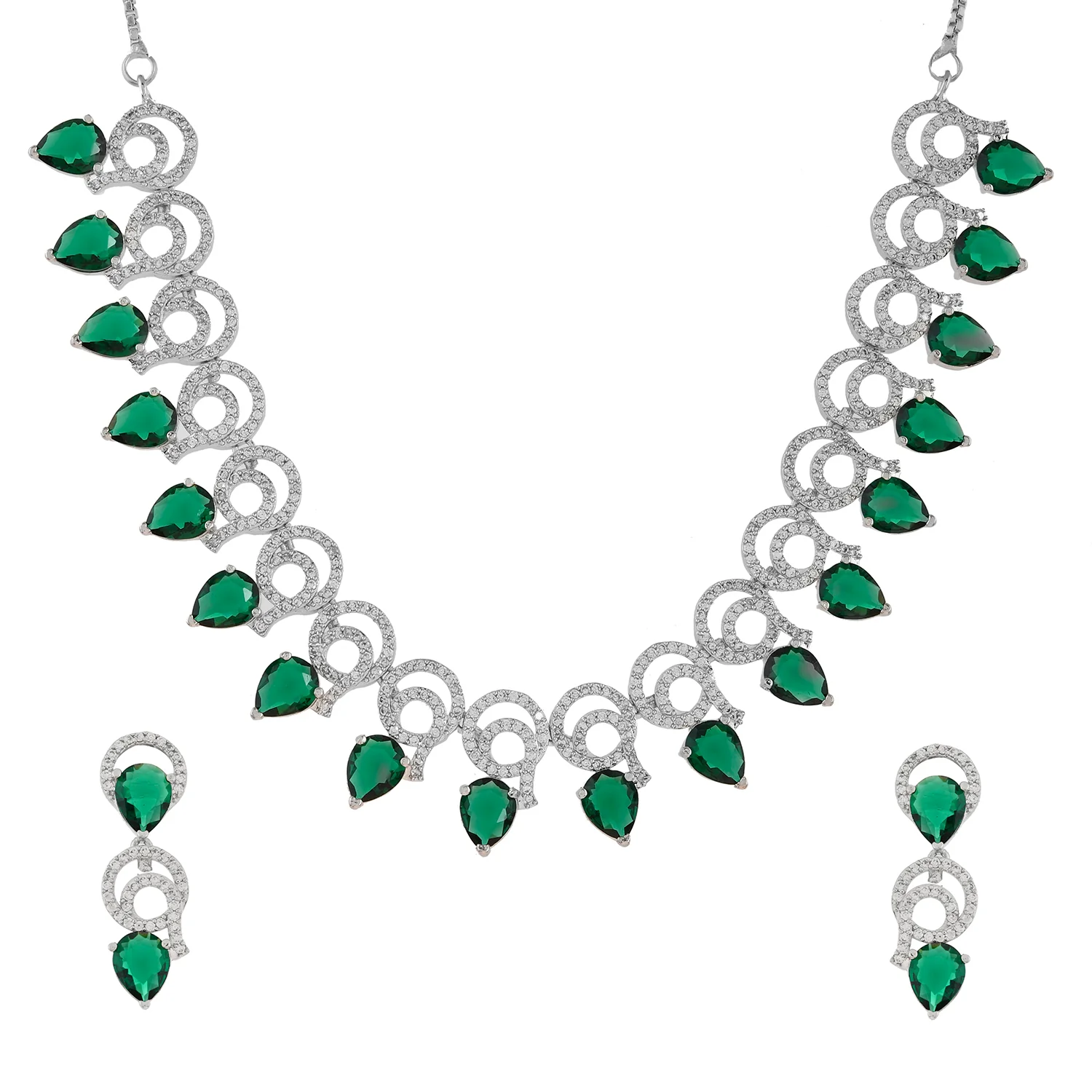 Sparkling Elegance Emerald Aura American Diamond Necklace Set - Image 3