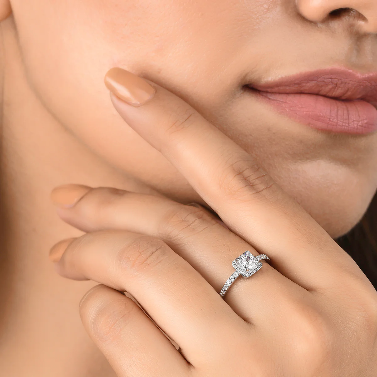 Sparkling Elegance Emerald Cut Cluster Setting Zircons Silver Plated Ring - Image 2