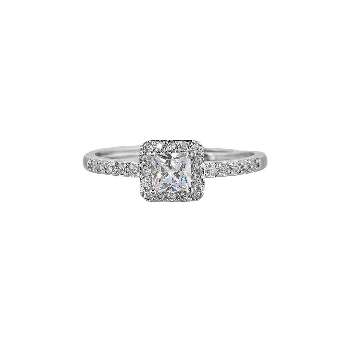 Sparkling Elegance Emerald Cut Cluster Setting Zircons Silver Plated Ring - Image 3