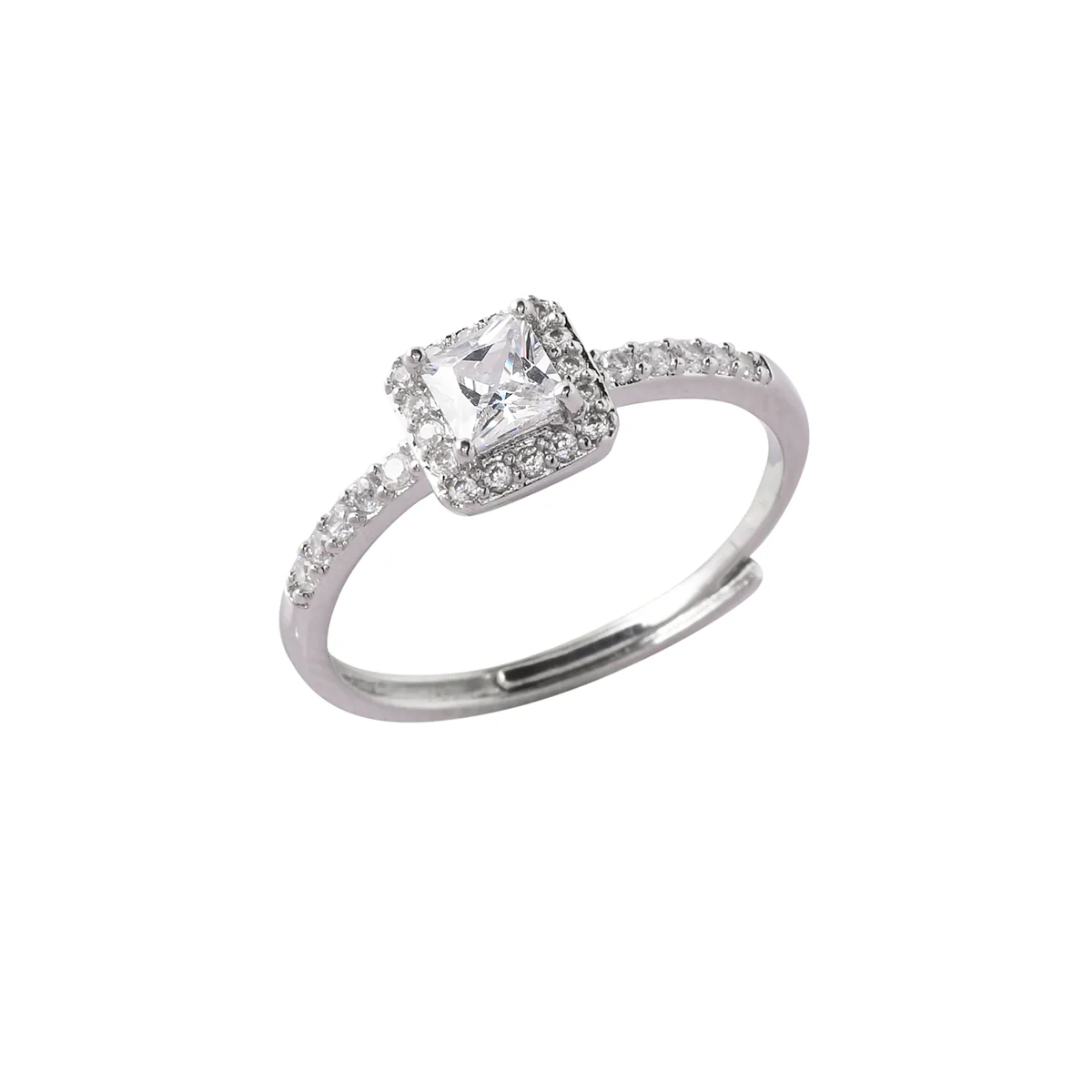 Sparkling Elegance Emerald Cut Cluster Setting Zircons Silver Plated Ring - Image 4