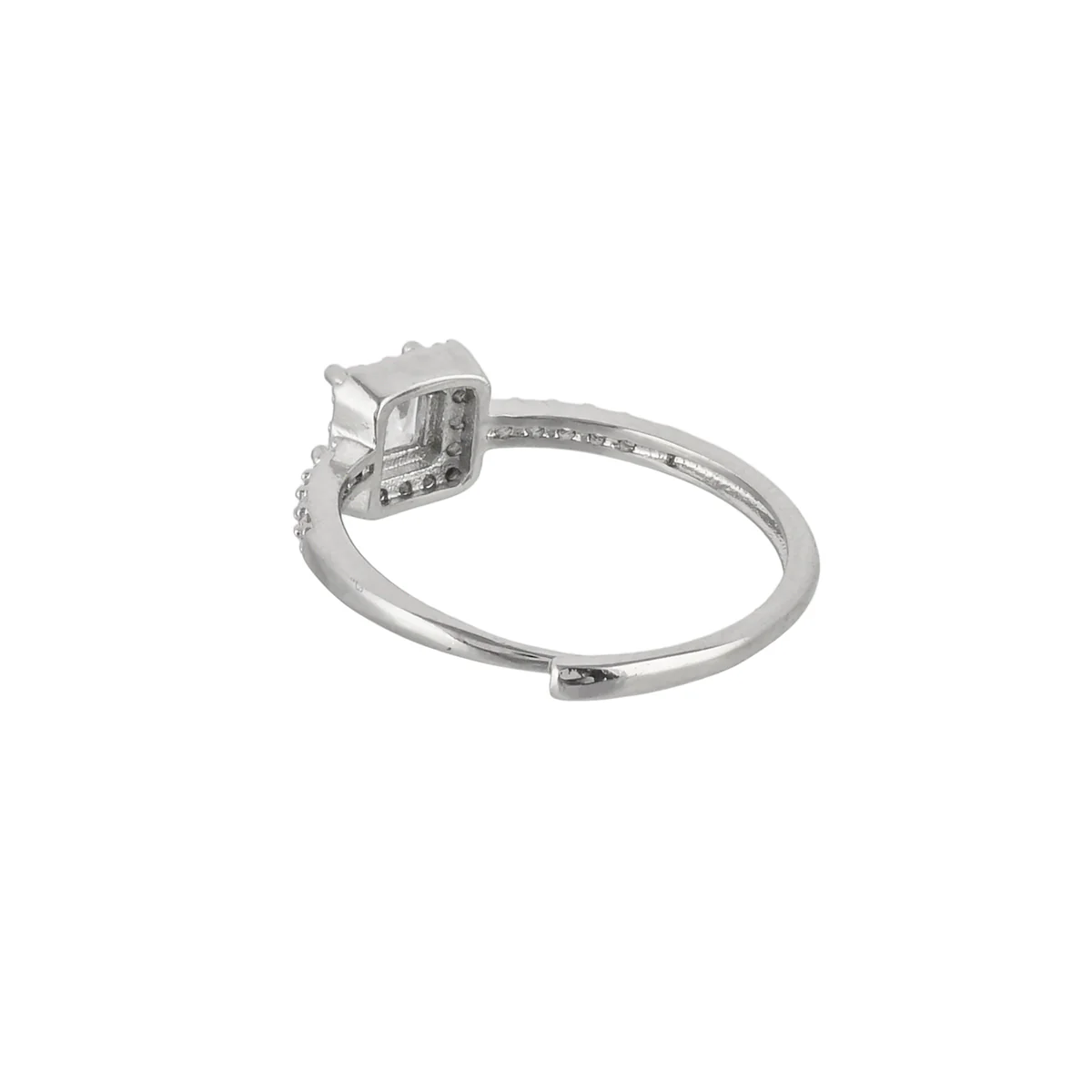 Sparkling Elegance Emerald Cut Cluster Setting Zircons Silver Plated Ring - Image 5