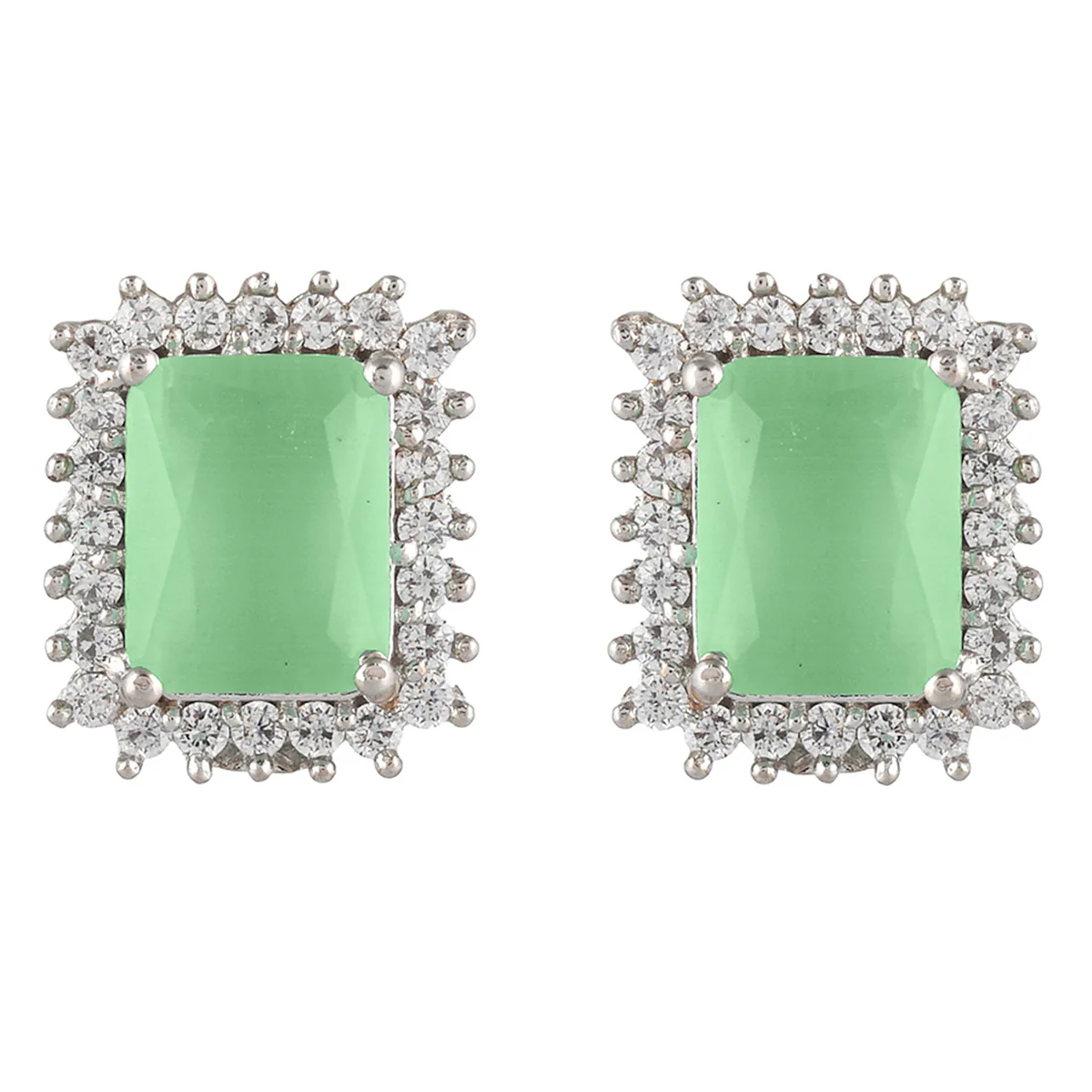 Sparkling Elegance Emerald Cut Zircons Silver Plated Brass Earrings - Image 3