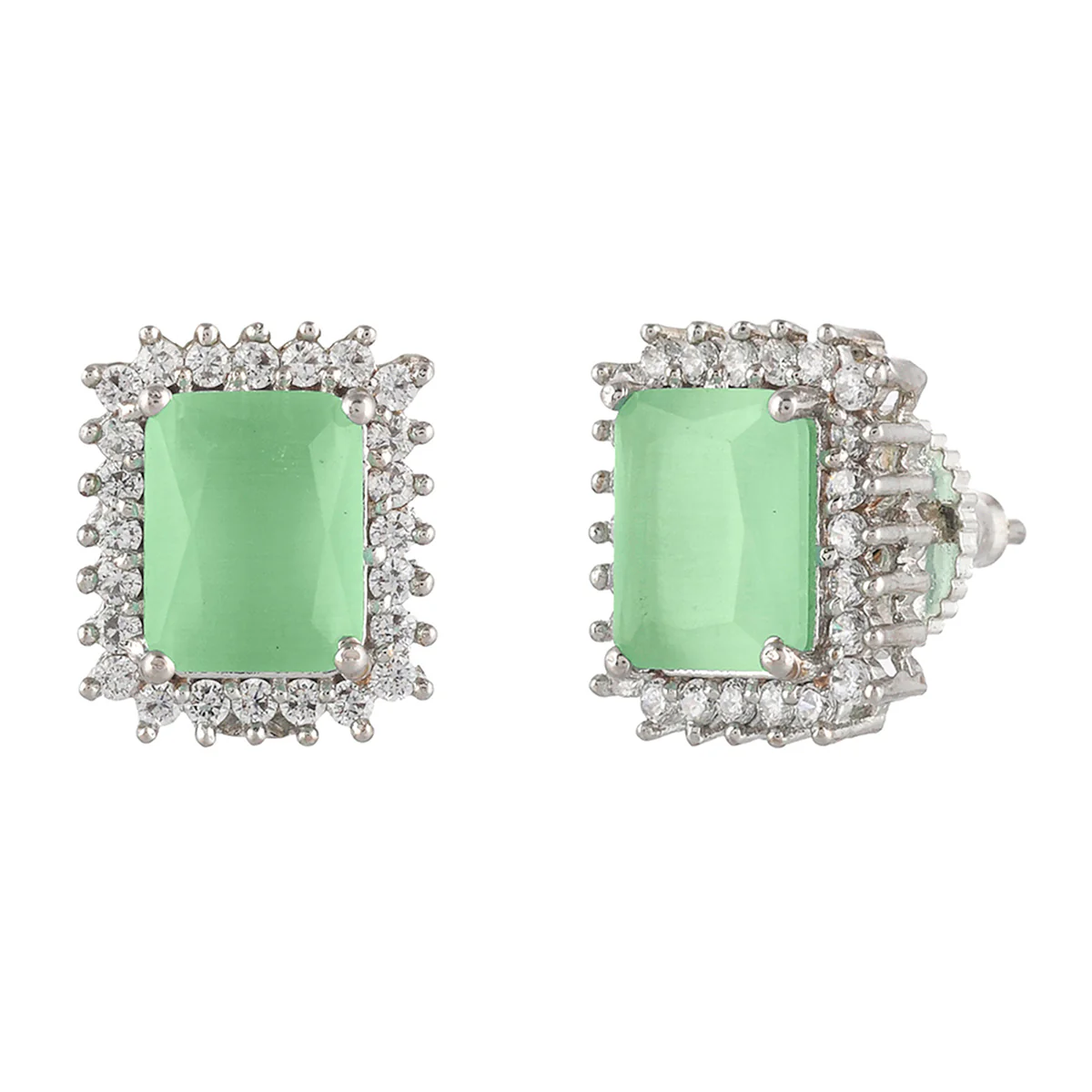 Sparkling Elegance Emerald Cut Zircons Silver Plated Brass Earrings - Image 4