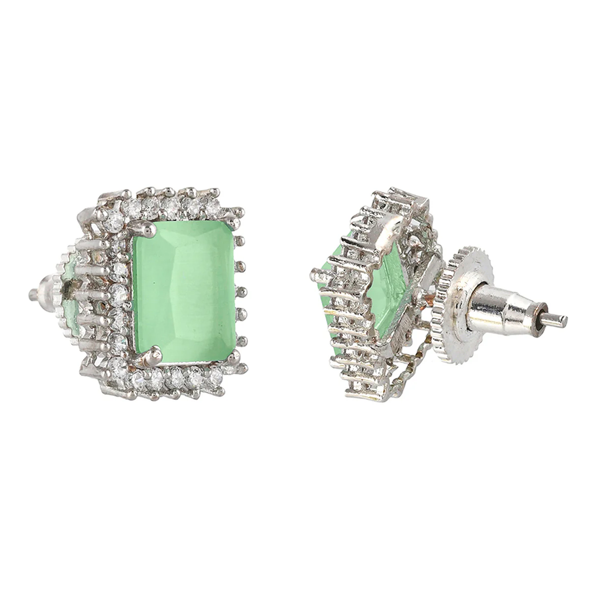 Sparkling Elegance Emerald Cut Zircons Silver Plated Brass Earrings - Image 5