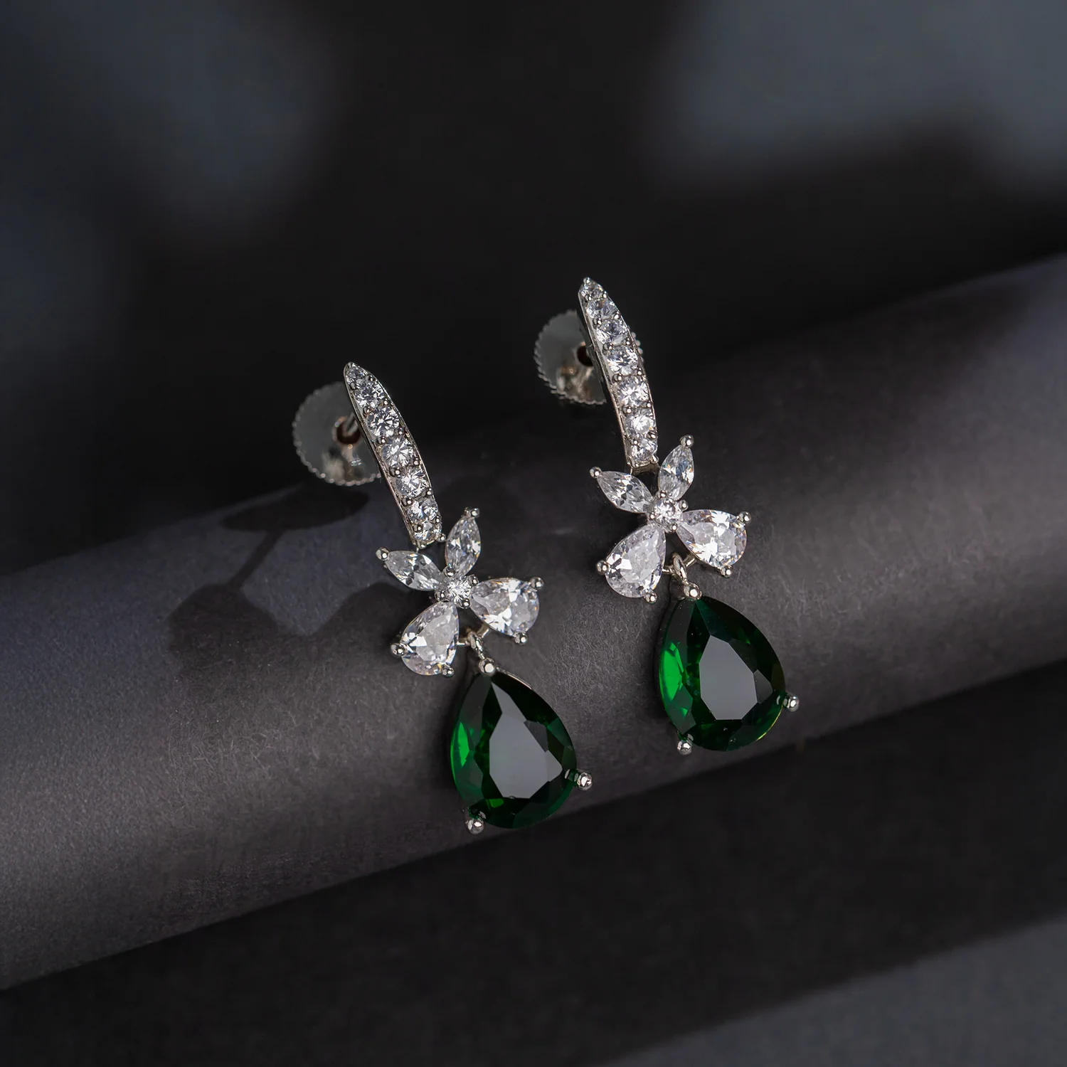Sparkling Elegance Emerald Dewdrop Dangler Earrings