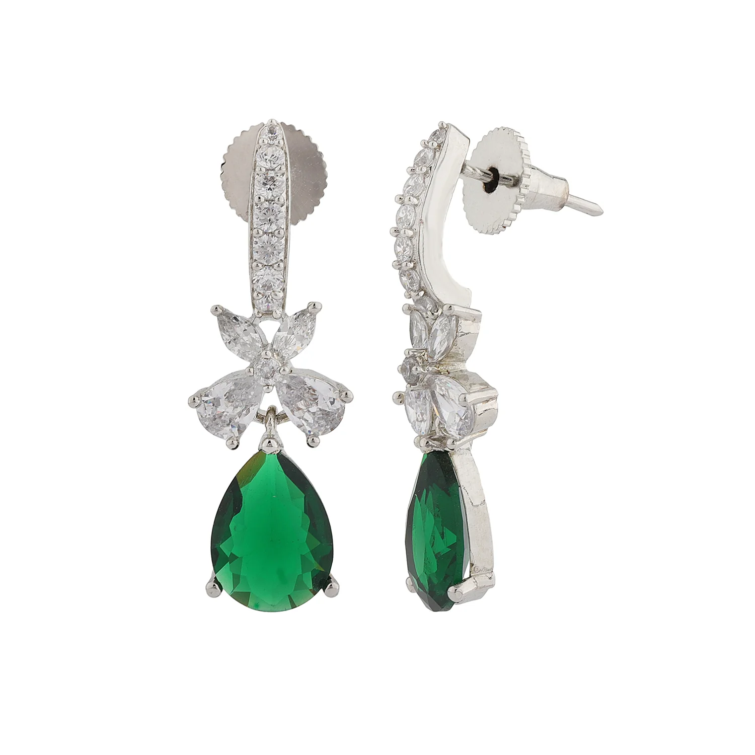 Sparkling Elegance Emerald Dewdrop Dangler Earrings - Image 5