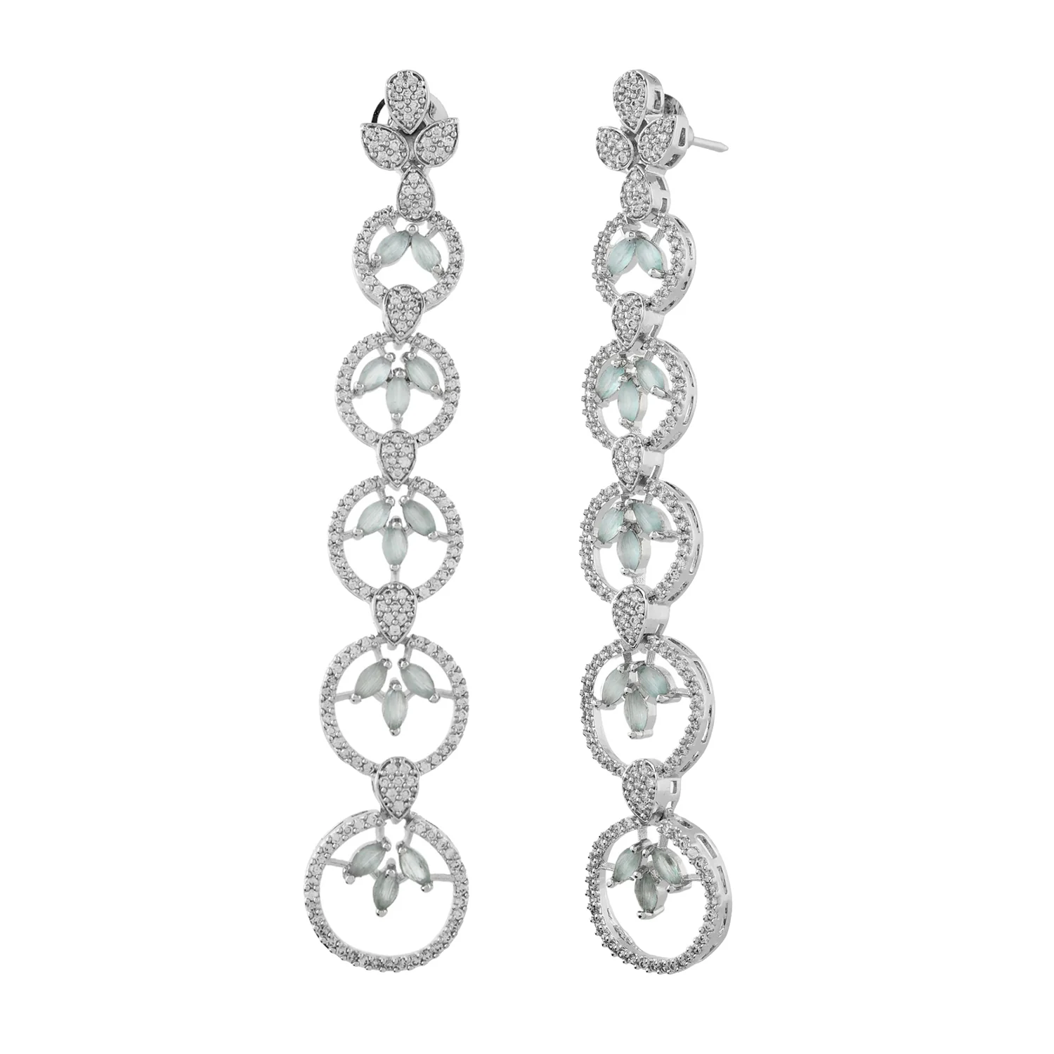 Sparkling Elegance Eternal Grace Green American Diamond Dangler Earrings - Image 3