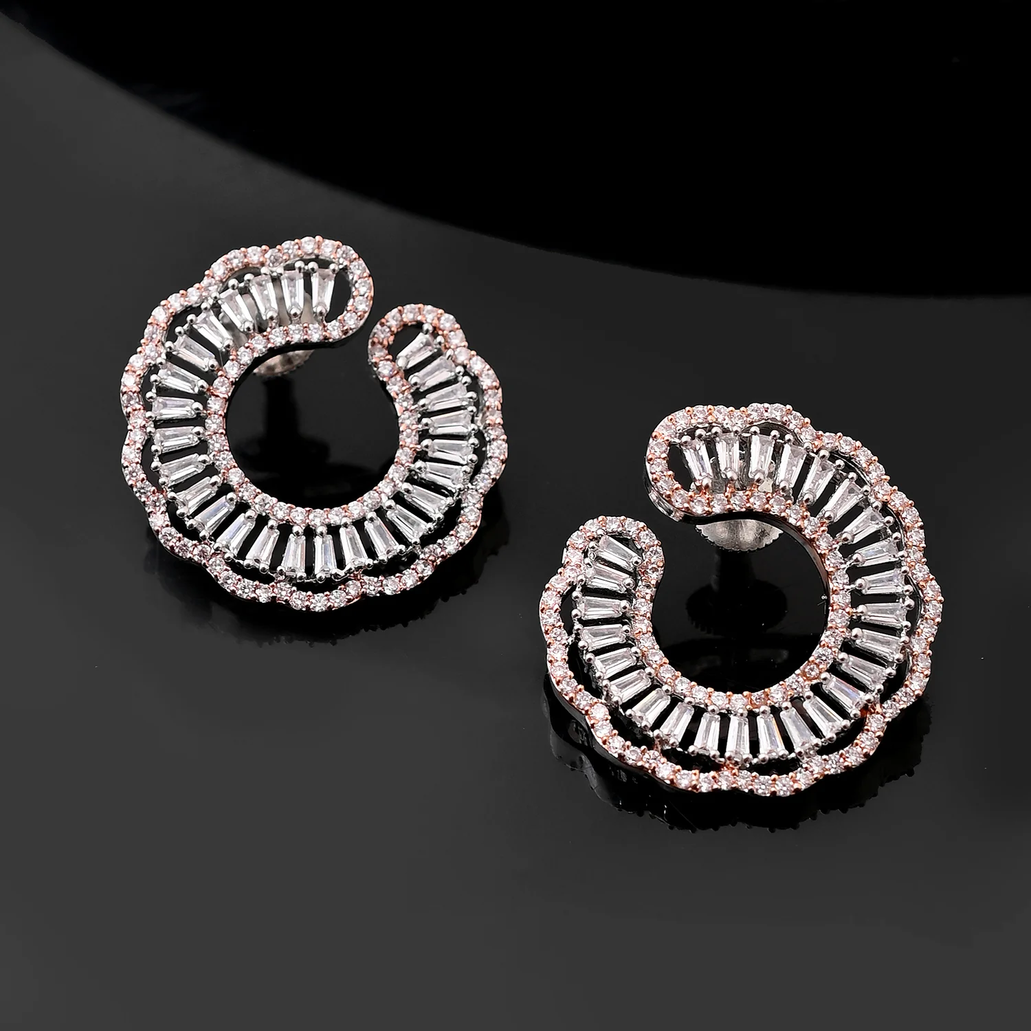 Sparkling Elegance Eternal Spiral Dual Tone American Diamond Earrings