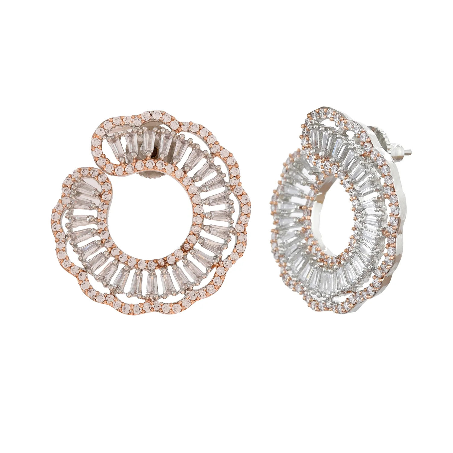 Sparkling Elegance Eternal Spiral Dual Tone American Diamond Earrings - Image 3