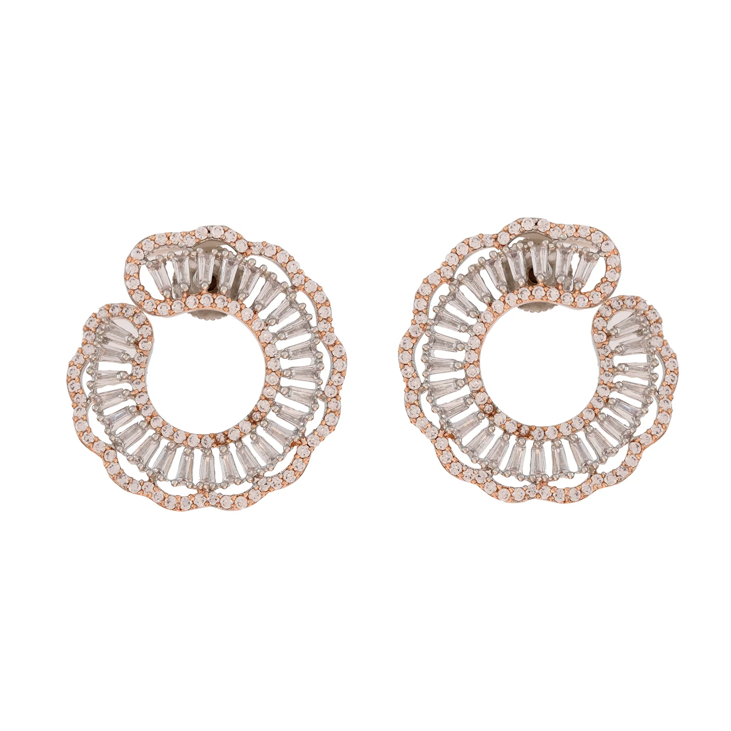 Sparkling Elegance Eternal Spiral Dual Tone American Diamond Earrings - Image 4