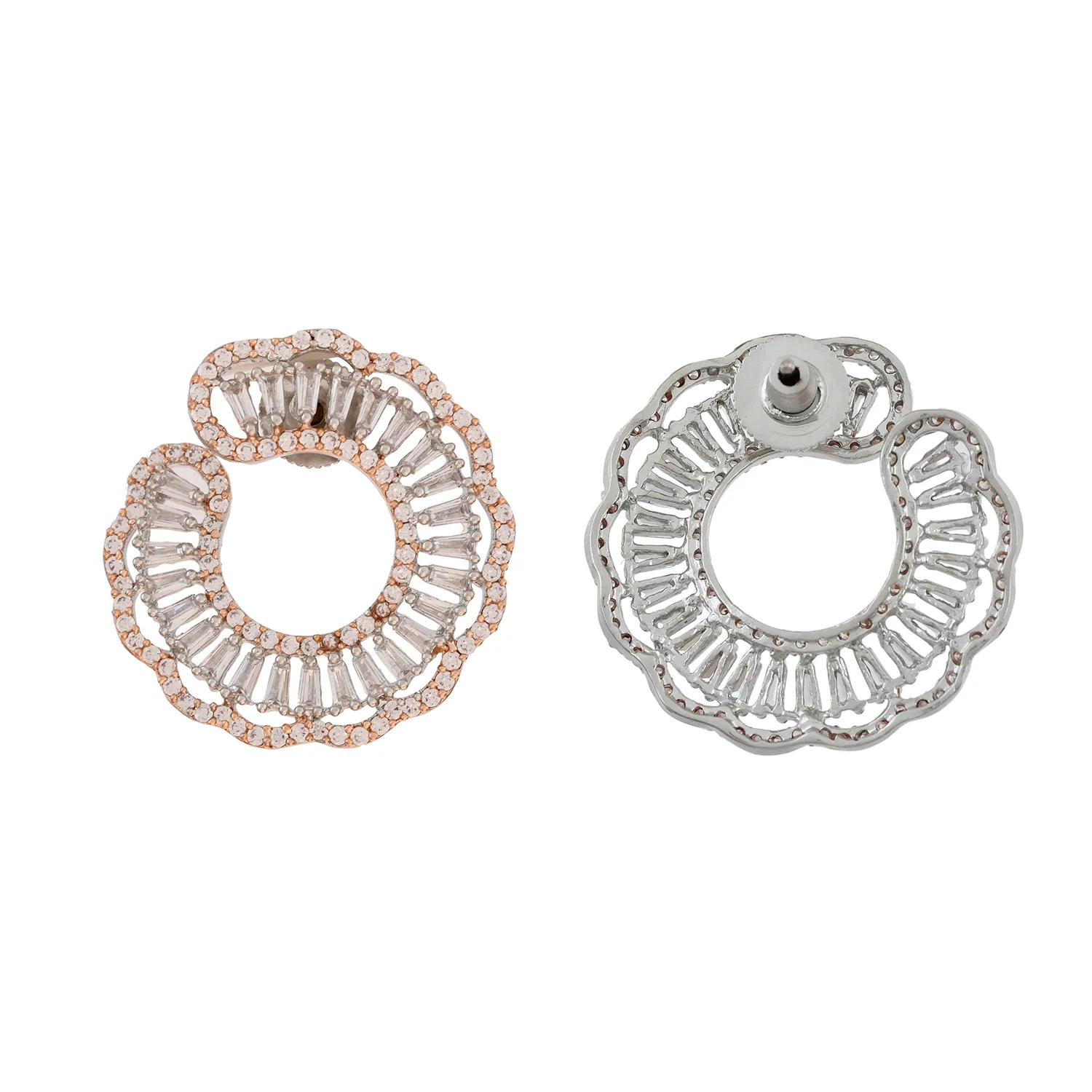 Sparkling Elegance Eternal Spiral Dual Tone American Diamond Earrings - Image 5