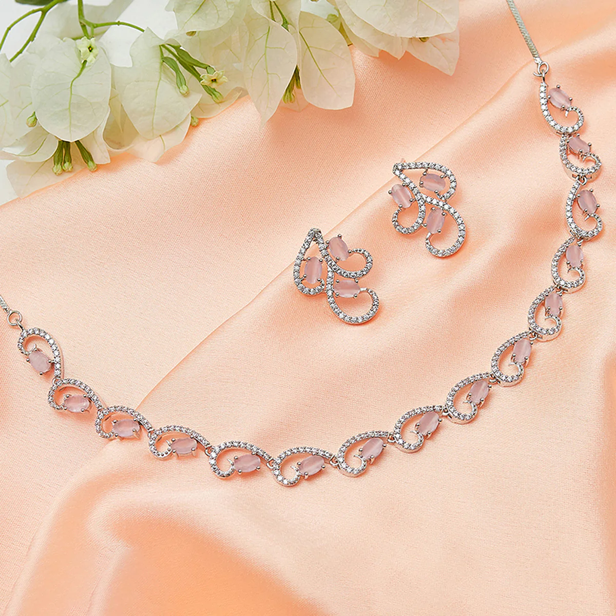 Sparkling Elegance Eye-Catching Necklace Set Studded With CZ Stones