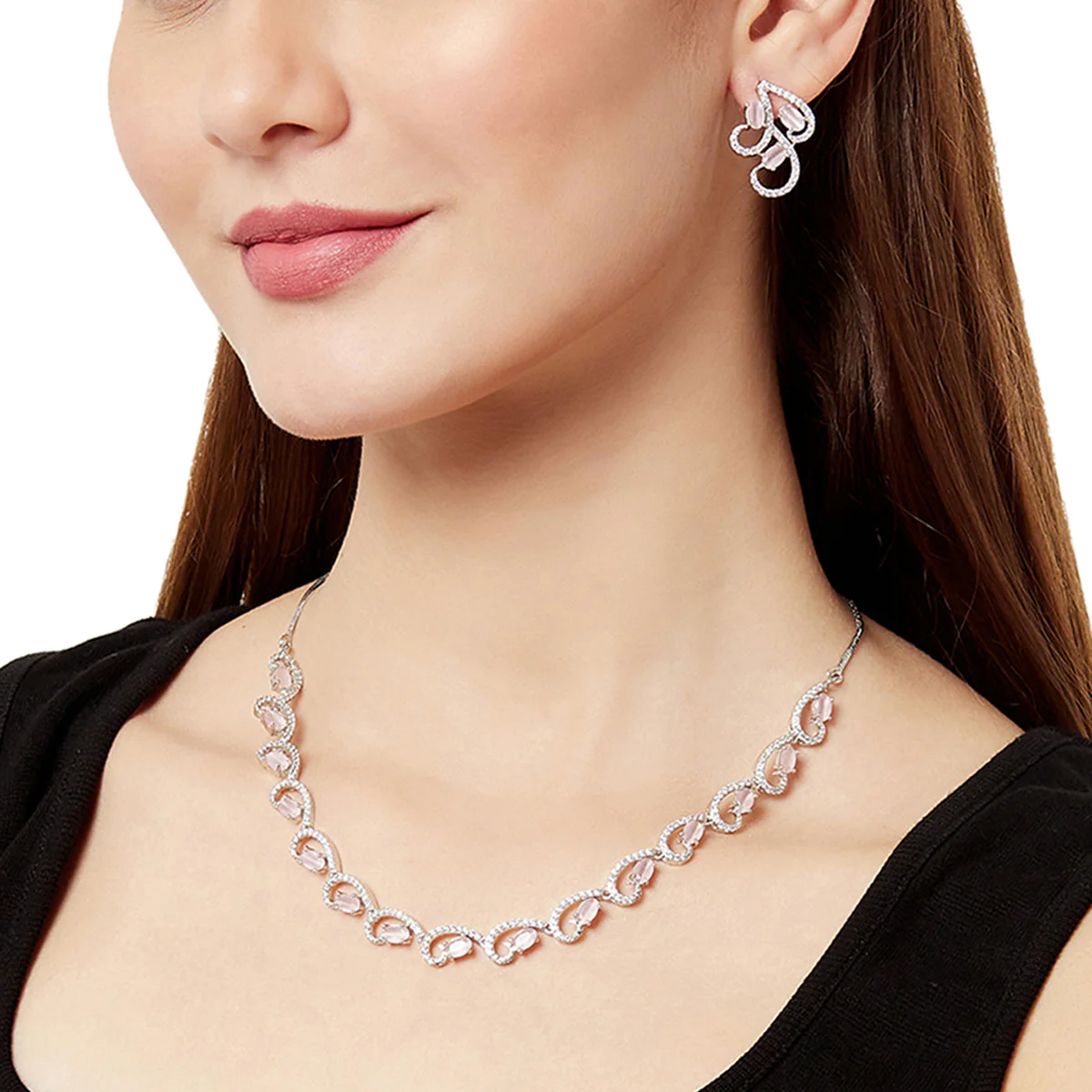 Sparkling Elegance Eye-Catching Necklace Set Studded With CZ Stones - Image 2