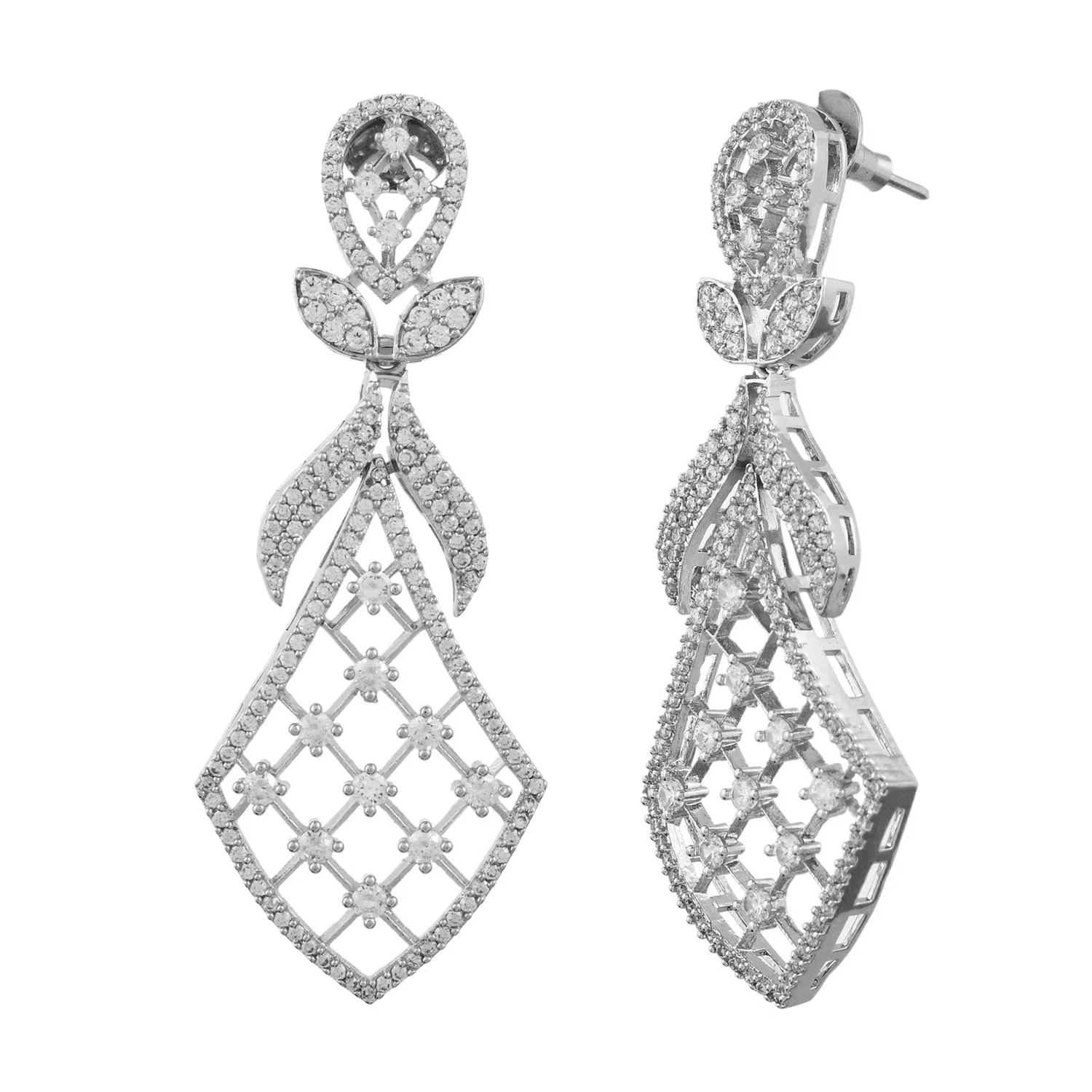 Sparkling Elegance Floral American Diamond Dangler Earrings - Image 3