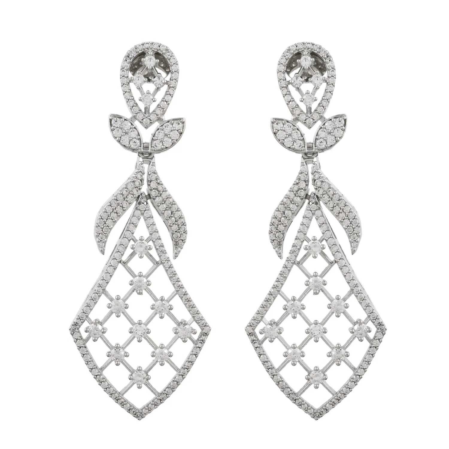 Sparkling Elegance Floral American Diamond Dangler Earrings - Image 4
